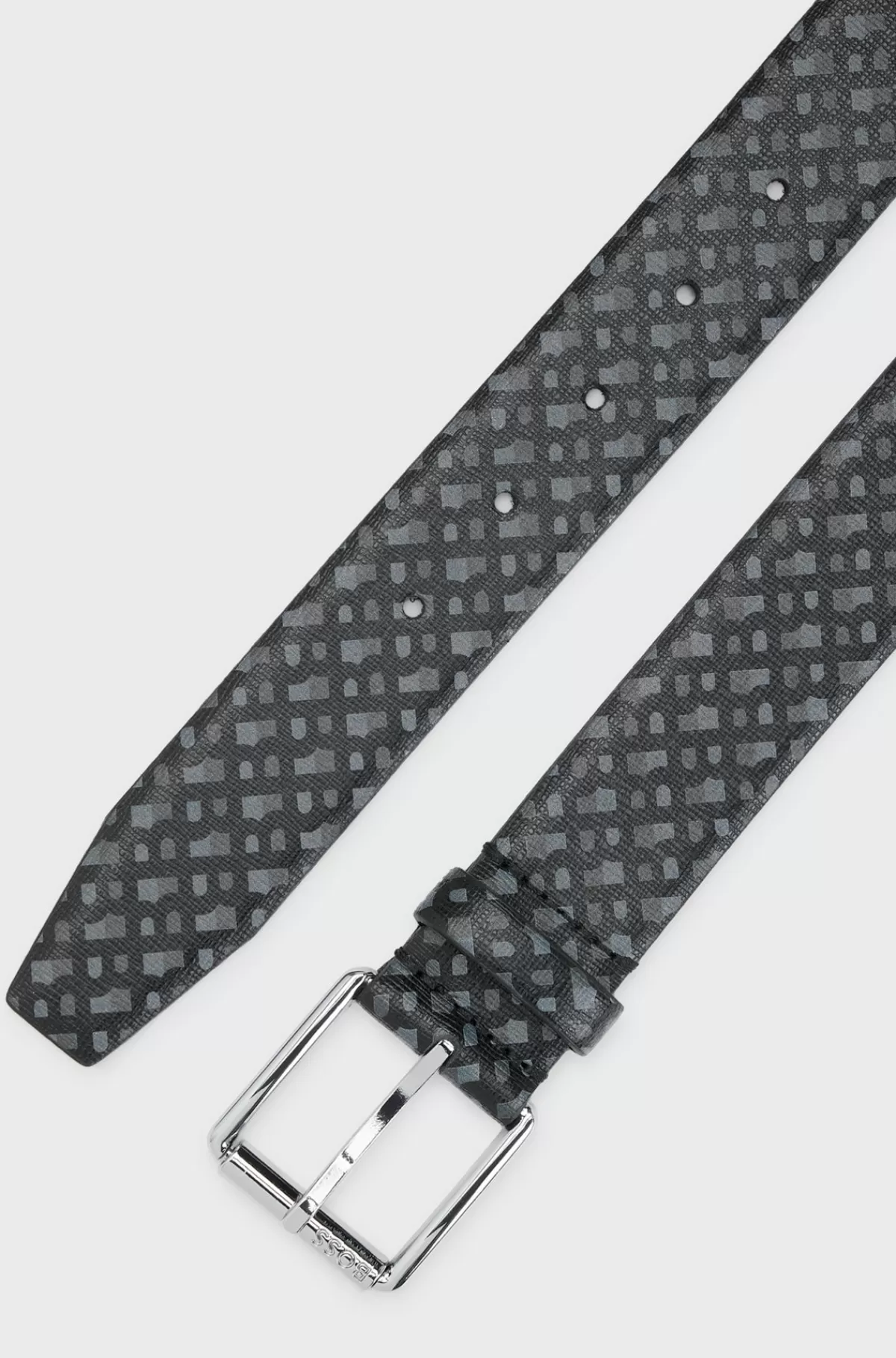 HUGO BOSS Bælte I Italiensk Læder Med Monogramprint Sort Outlet