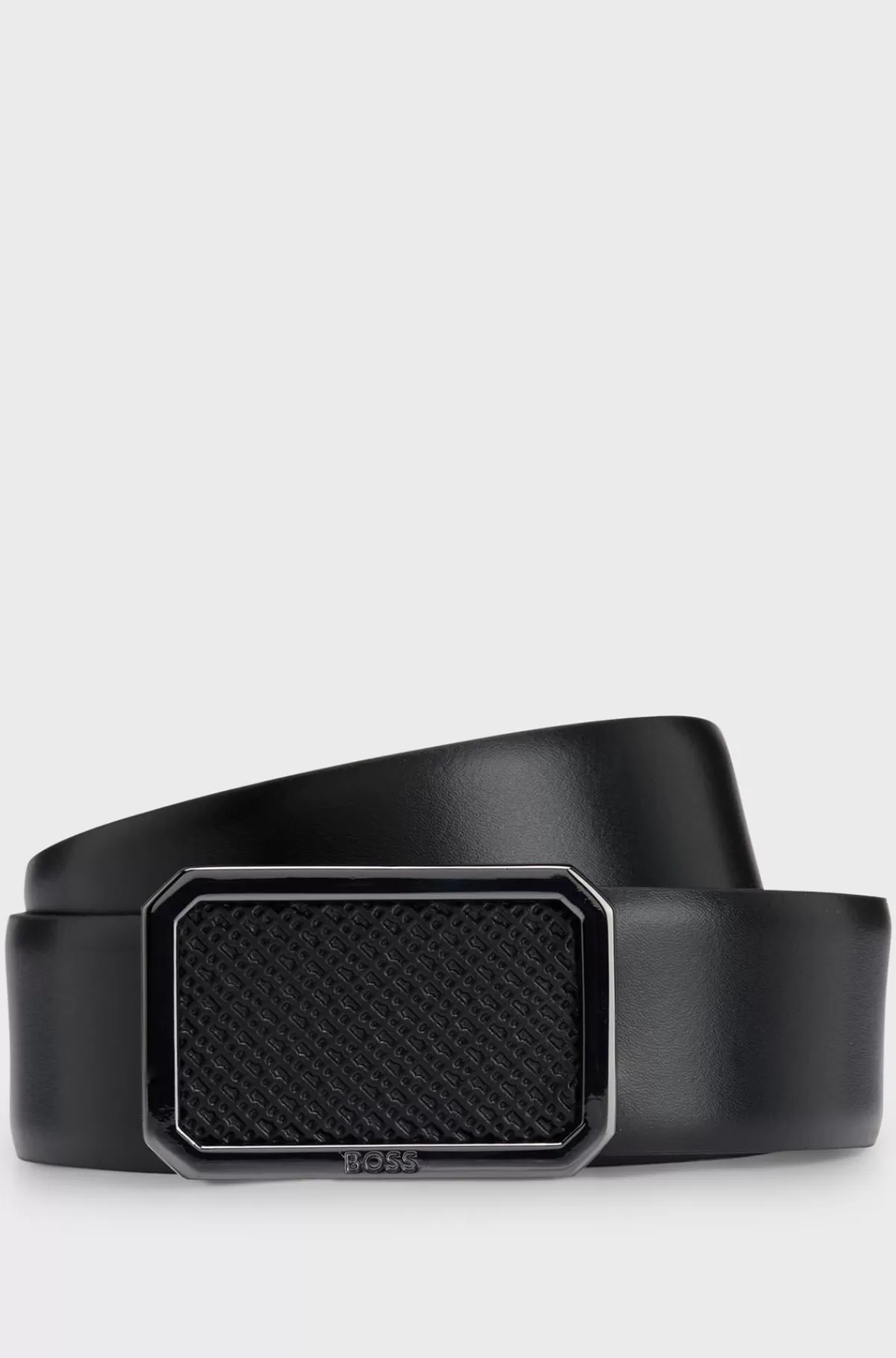 HUGO BOSS Bælte I Italiensk Læder Med Pladespænde Med Monogram Sort Fashion