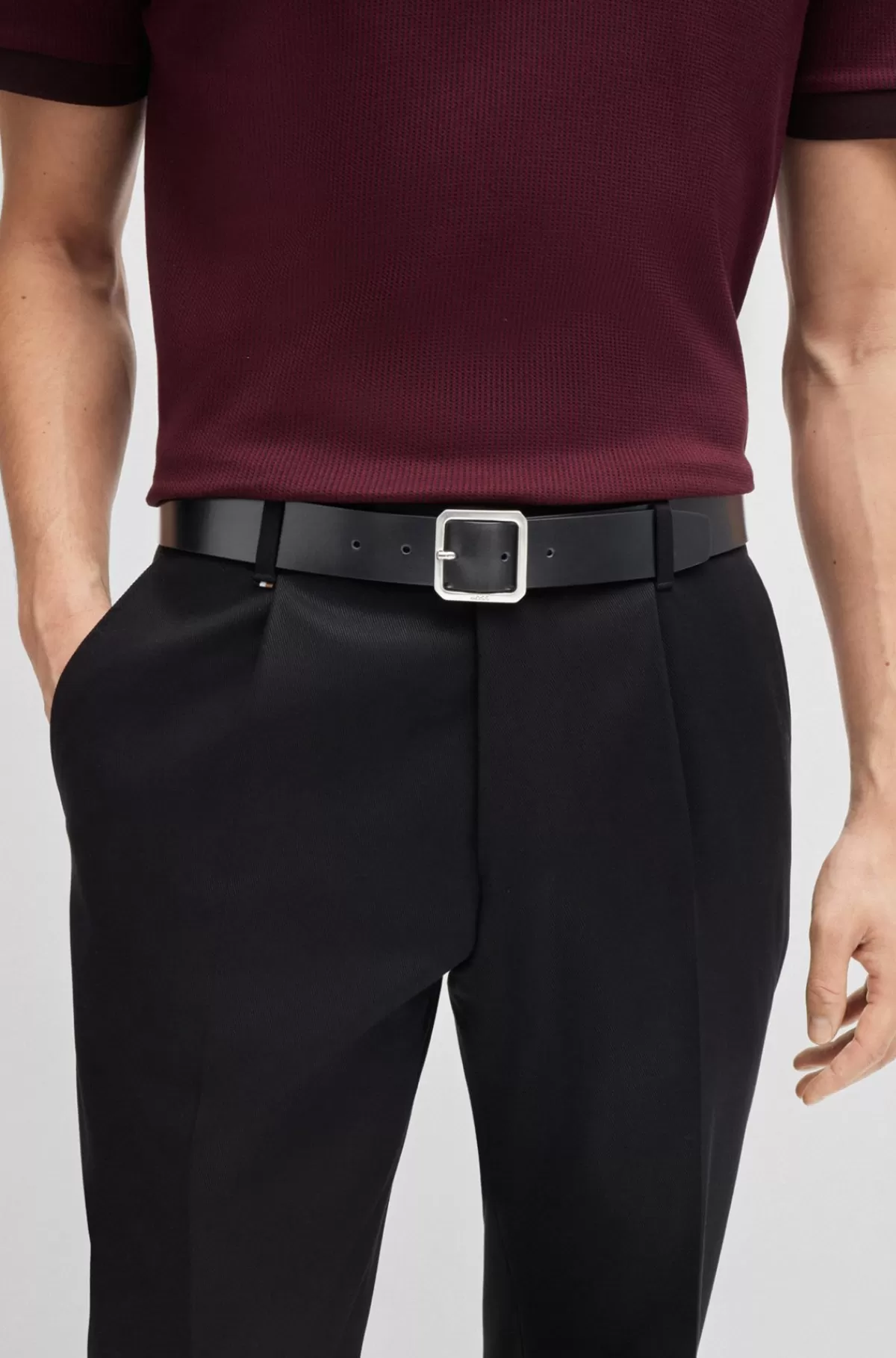 HUGO BOSS Bælte I Italiensk Læder Med Rammespænde Sort Sale