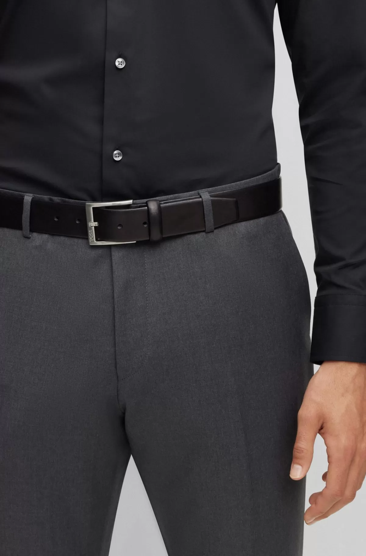 HUGO BOSS Bælte I Italiensk Læder Med Sølvtonet Spænde Sort Best