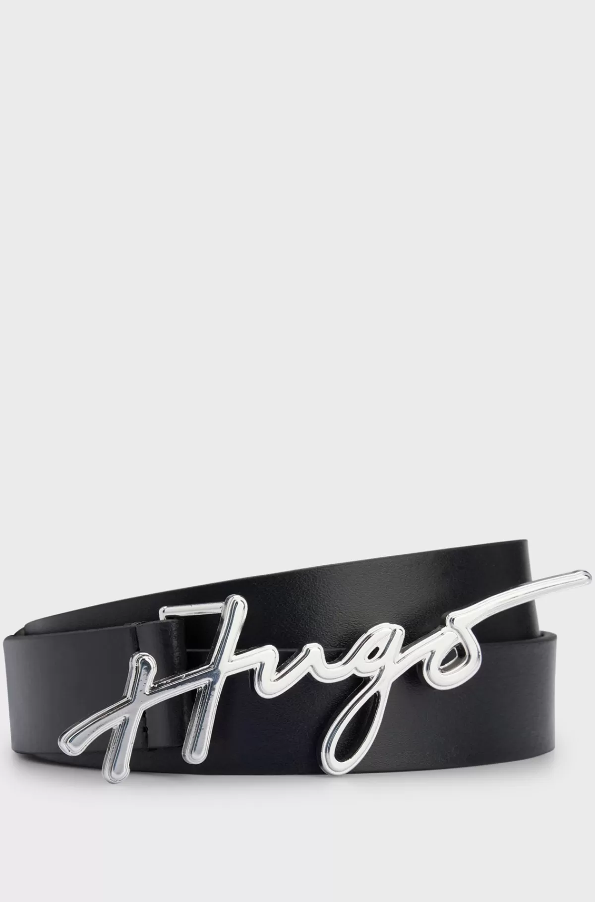 HUGO BOSS Bælte I Italiensk Læder Med Spænde Med Håndskrevet Logo Sort Flash Sale