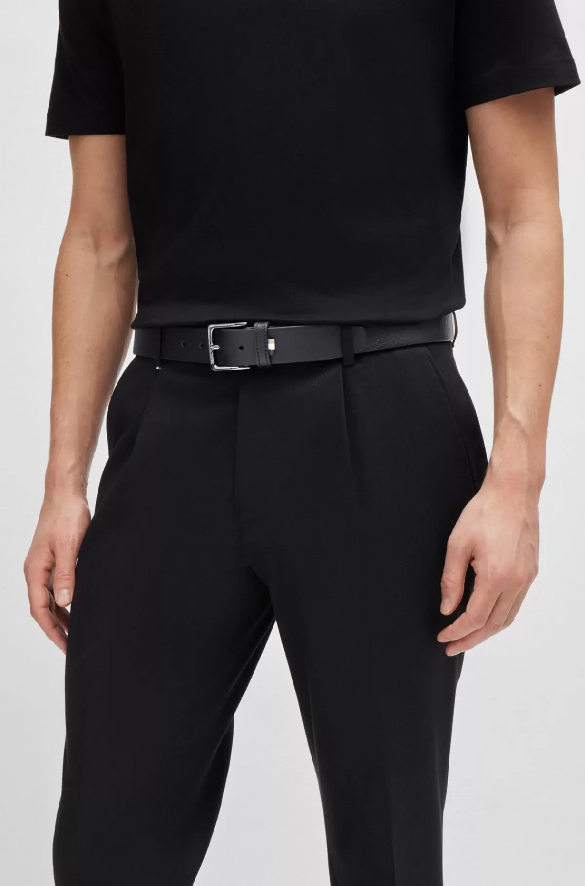 HUGO BOSS Bælte I Italiensk Narvlæder Med Signaturstribet Detalje Sort Fashion
