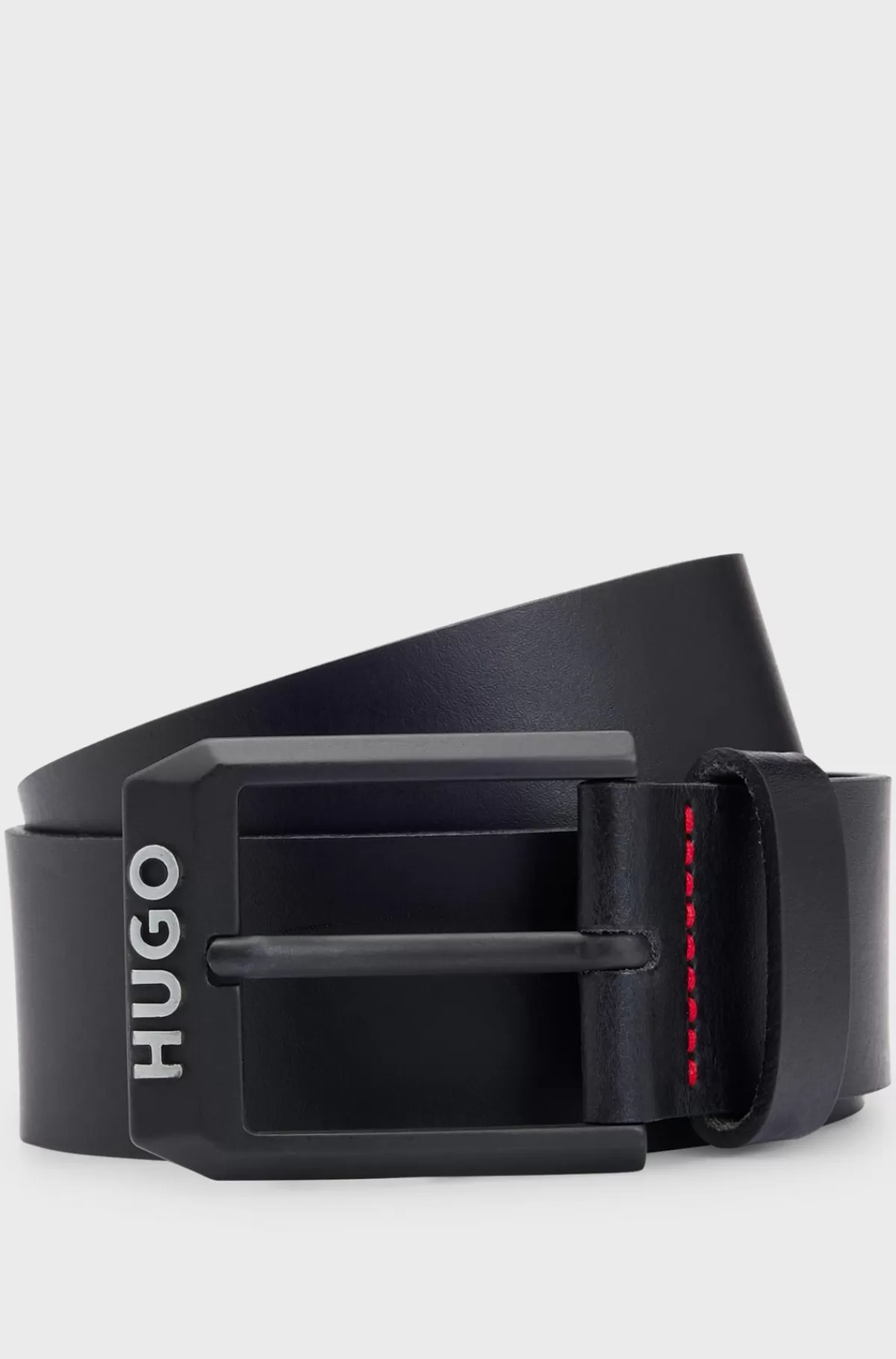 HUGO BOSS Bælte I Læder Med Mat, Logokantet Spænde Sort Cheap