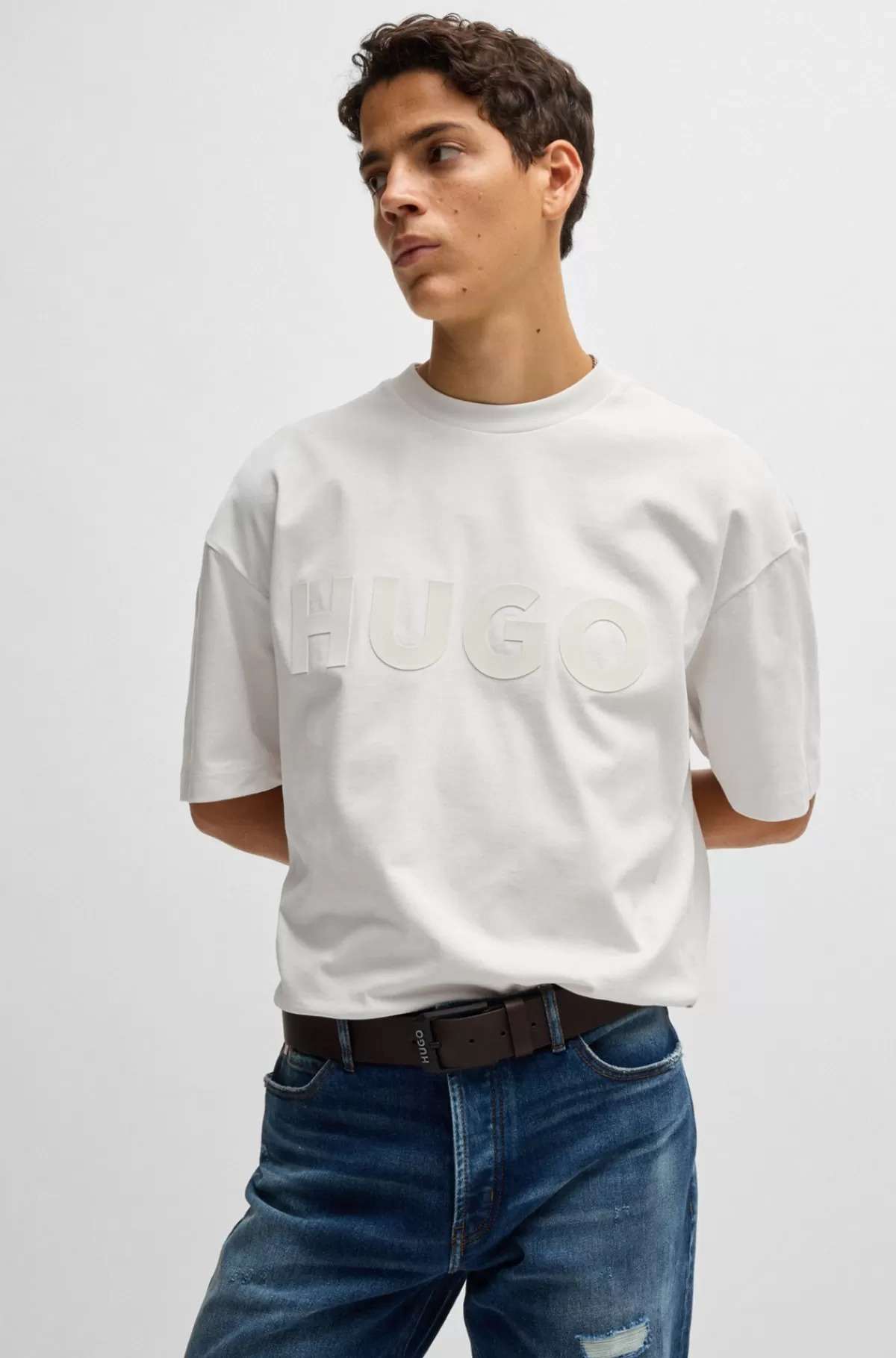 HUGO BOSS Bælte I Læder Med Mat, Sort Logokantet Spænde Mørkebrun Flash Sale