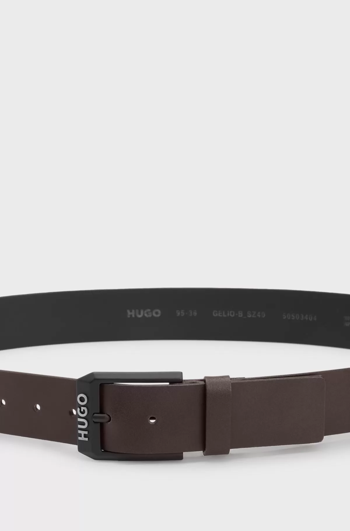 HUGO BOSS Bælte I Læder Med Mat, Sort Logokantet Spænde Mørkebrun Flash Sale