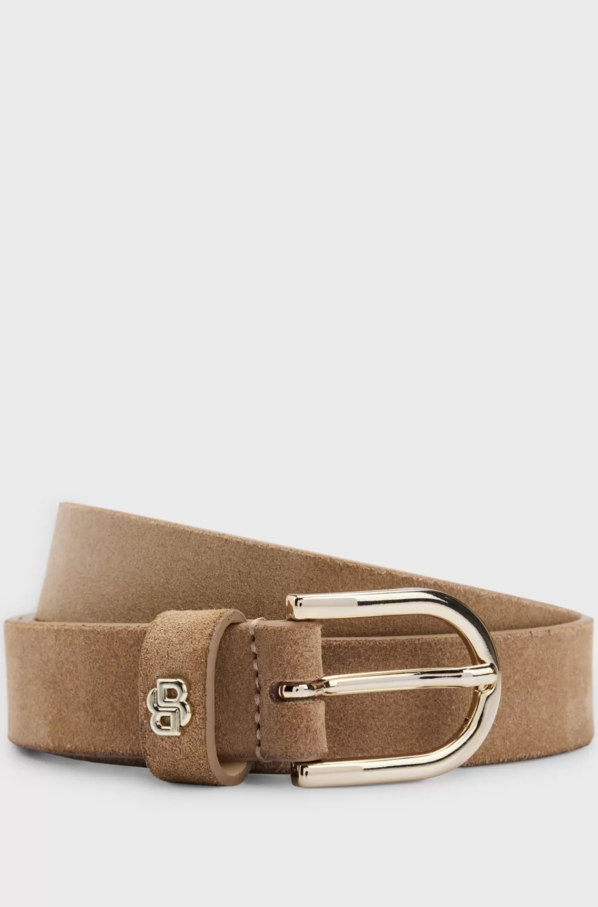 HUGO BOSS Bælte I Ruskind Med Dobbelt B-monogram Beige Store
