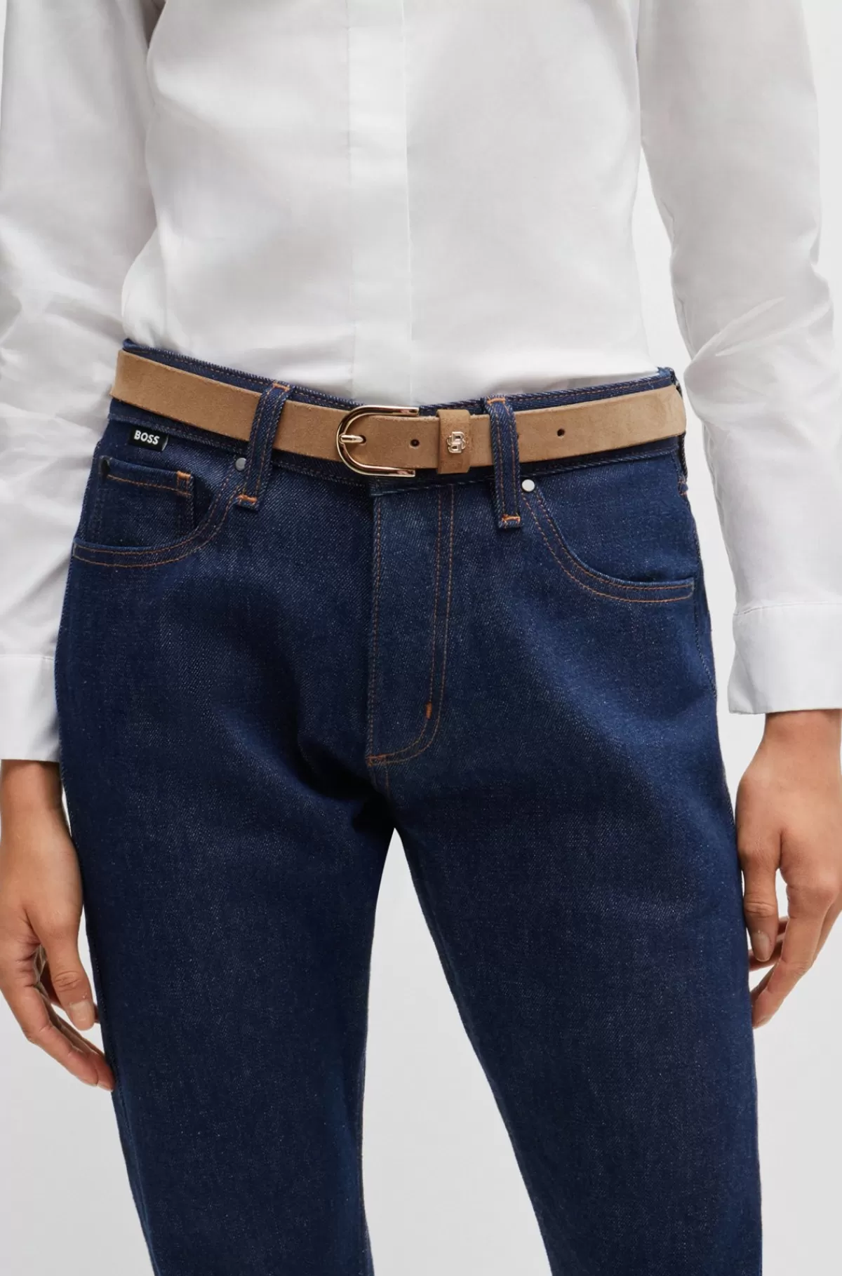 HUGO BOSS Bælte I Ruskind Med Dobbelt B-monogram Beige Store