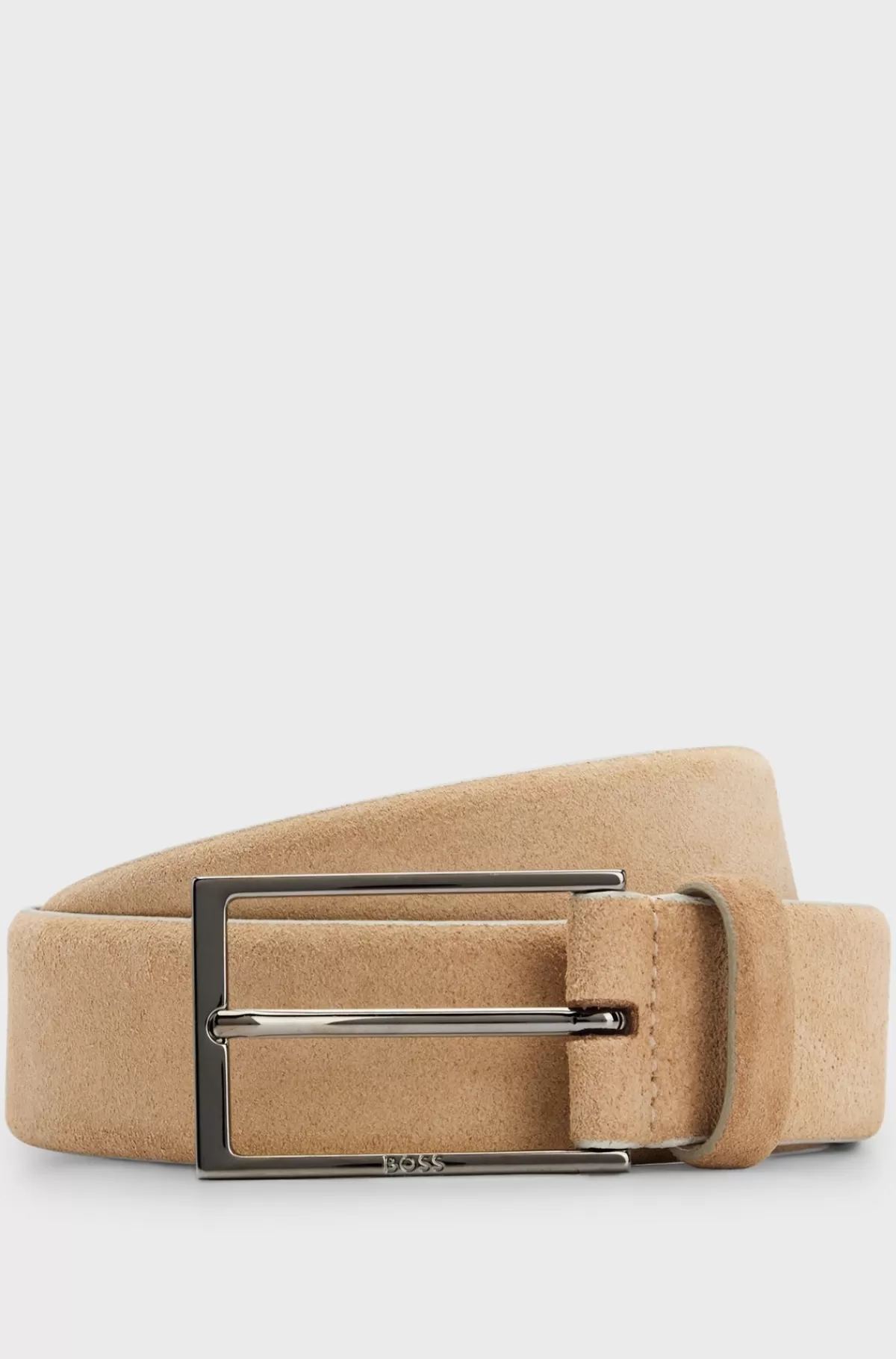 HUGO BOSS Bælte I Ruskind Med Logo Og Spænde I Krom Beige Hot