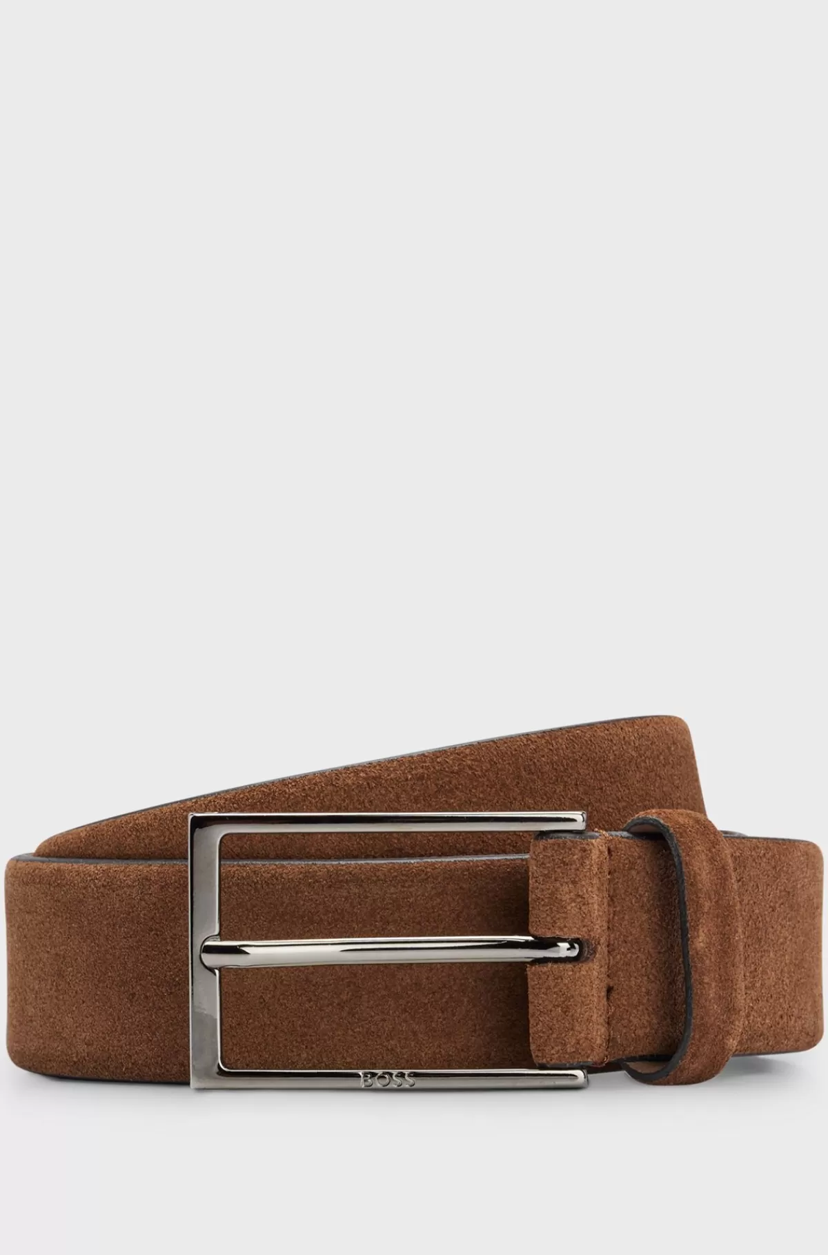 HUGO BOSS Bælte I Ruskind Med Logo Og Spænde I Krom Brun Cheap