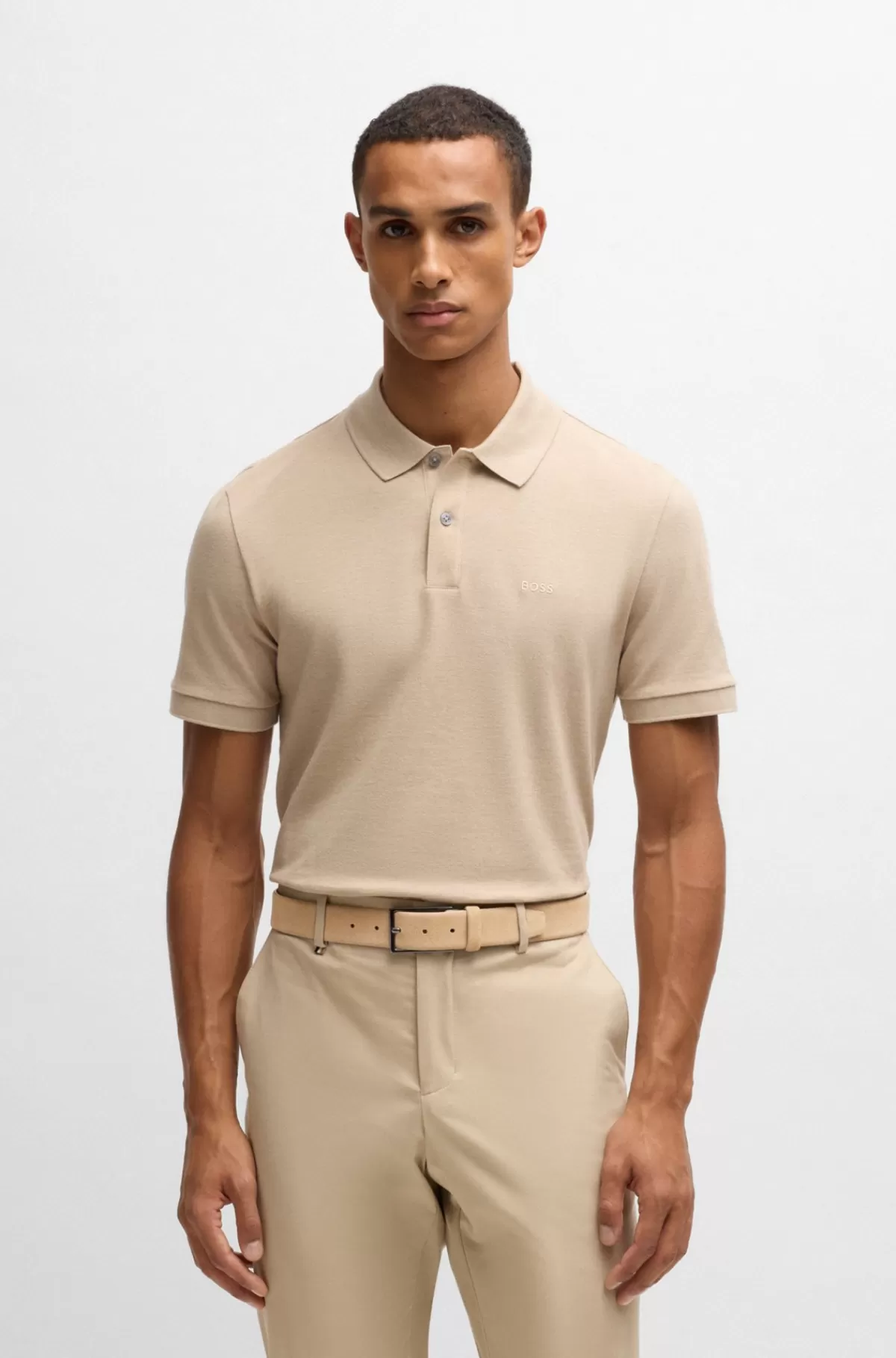 HUGO BOSS Bælte I Ruskind Med Logo Og Spænde I Krom Beige Hot