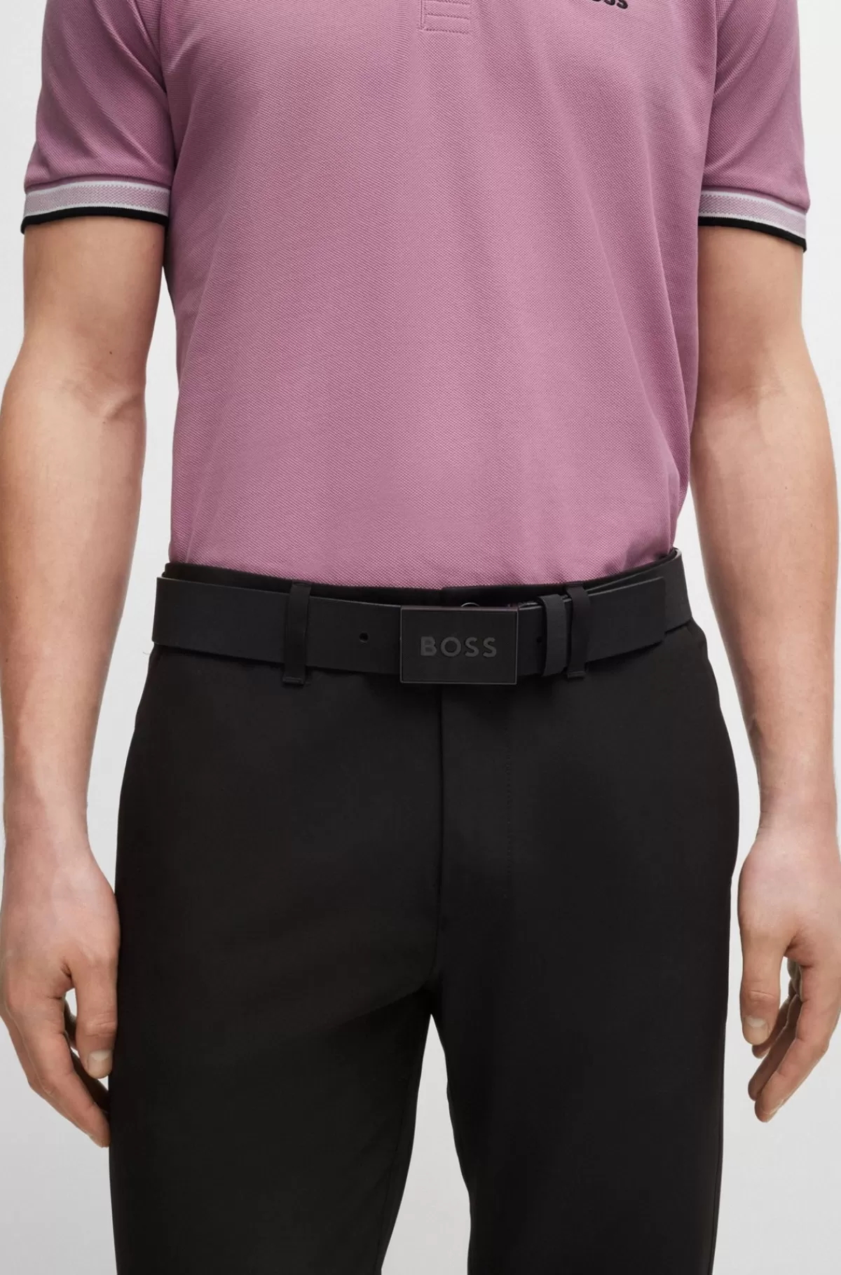 HUGO BOSS Bælte Med Pladespænde I Italiensk Læder Sort Cheap