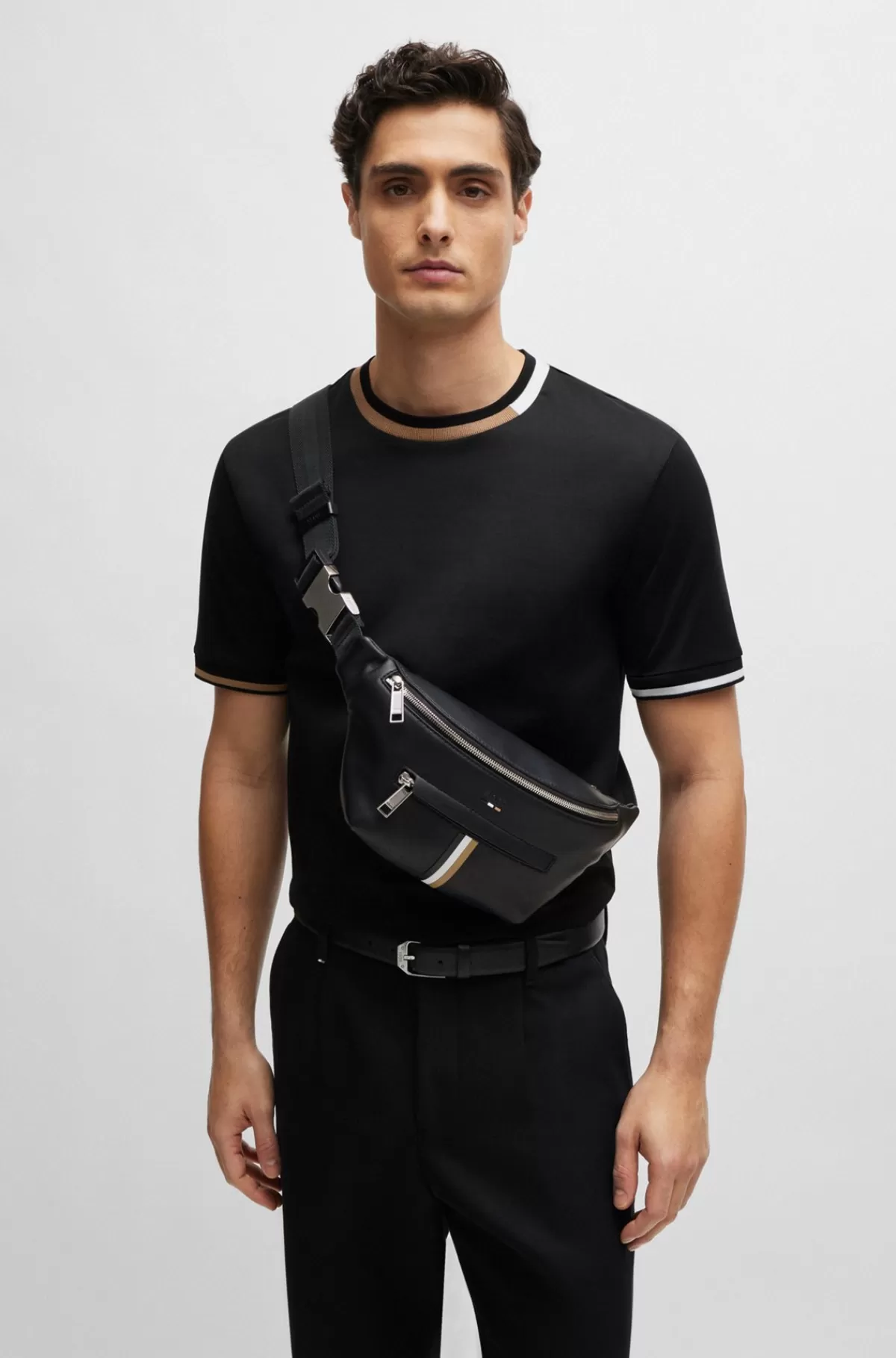 HUGO BOSS Bæltetaske I Imiteret Læder Med Signaturstribe Sort Outlet