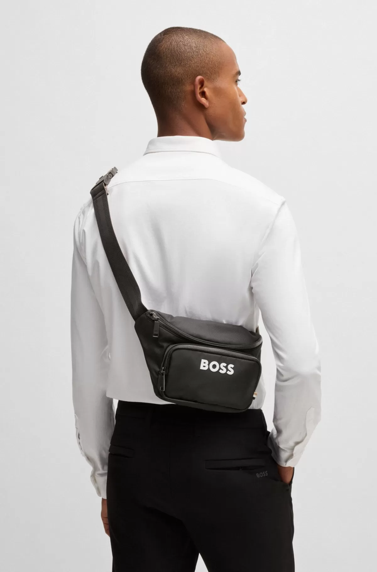 HUGO BOSS Bæltetaske I Strukturmateriale Med Kontrastlogo Sort Store