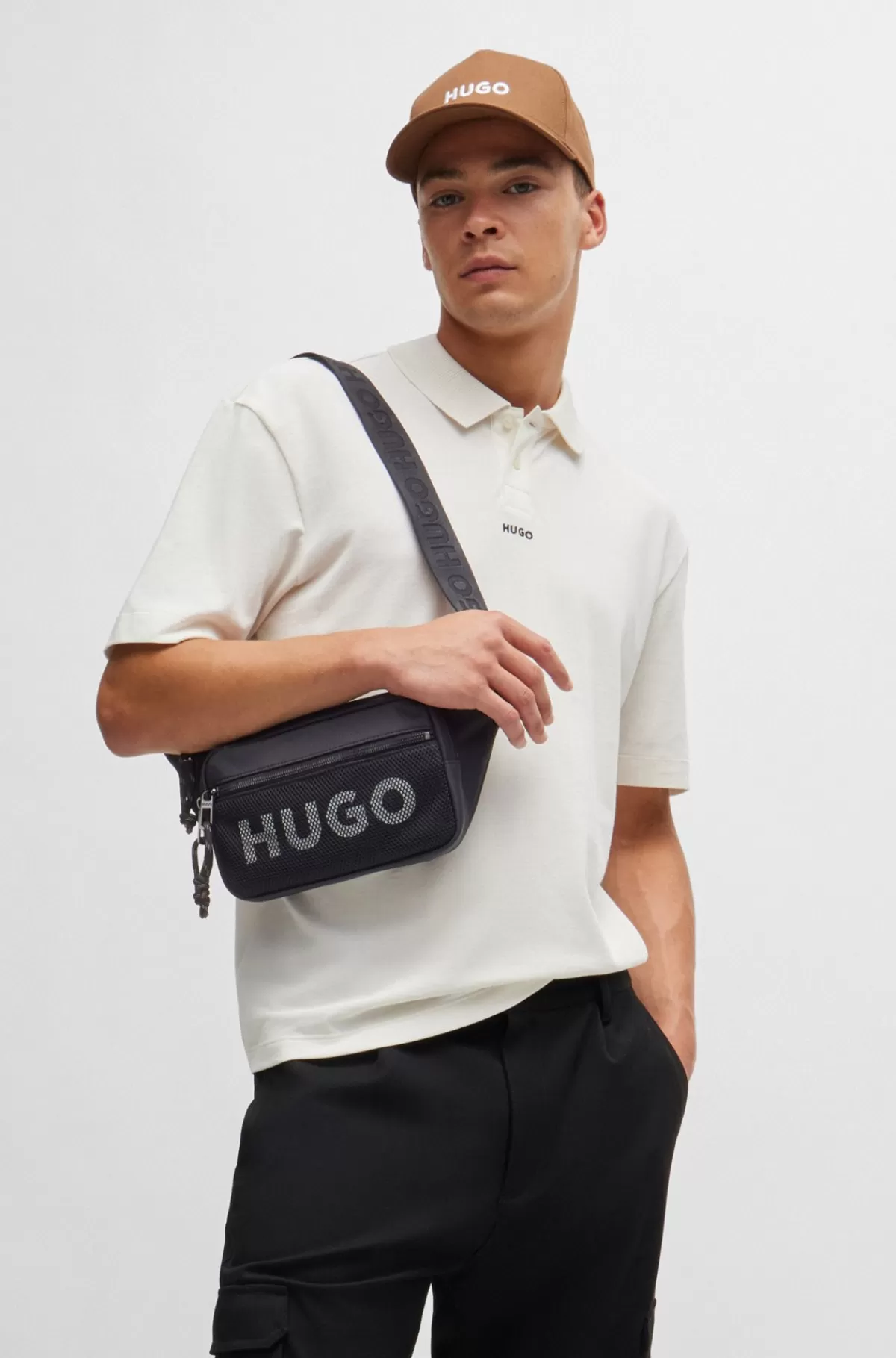 HUGO BOSS Bæltetaske Med Kontrastlogo Og Mesh Sort Clearance