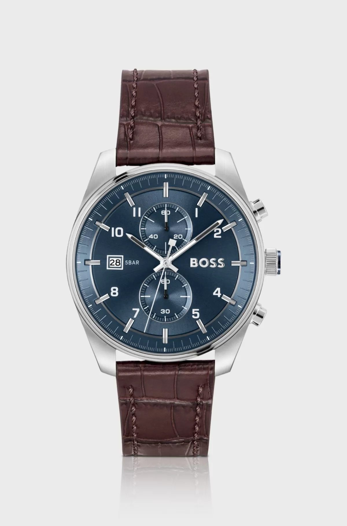 HUGO BOSS Blue-dial Chronograph Watch With Alligator-embossed Leather Strap Brun Store