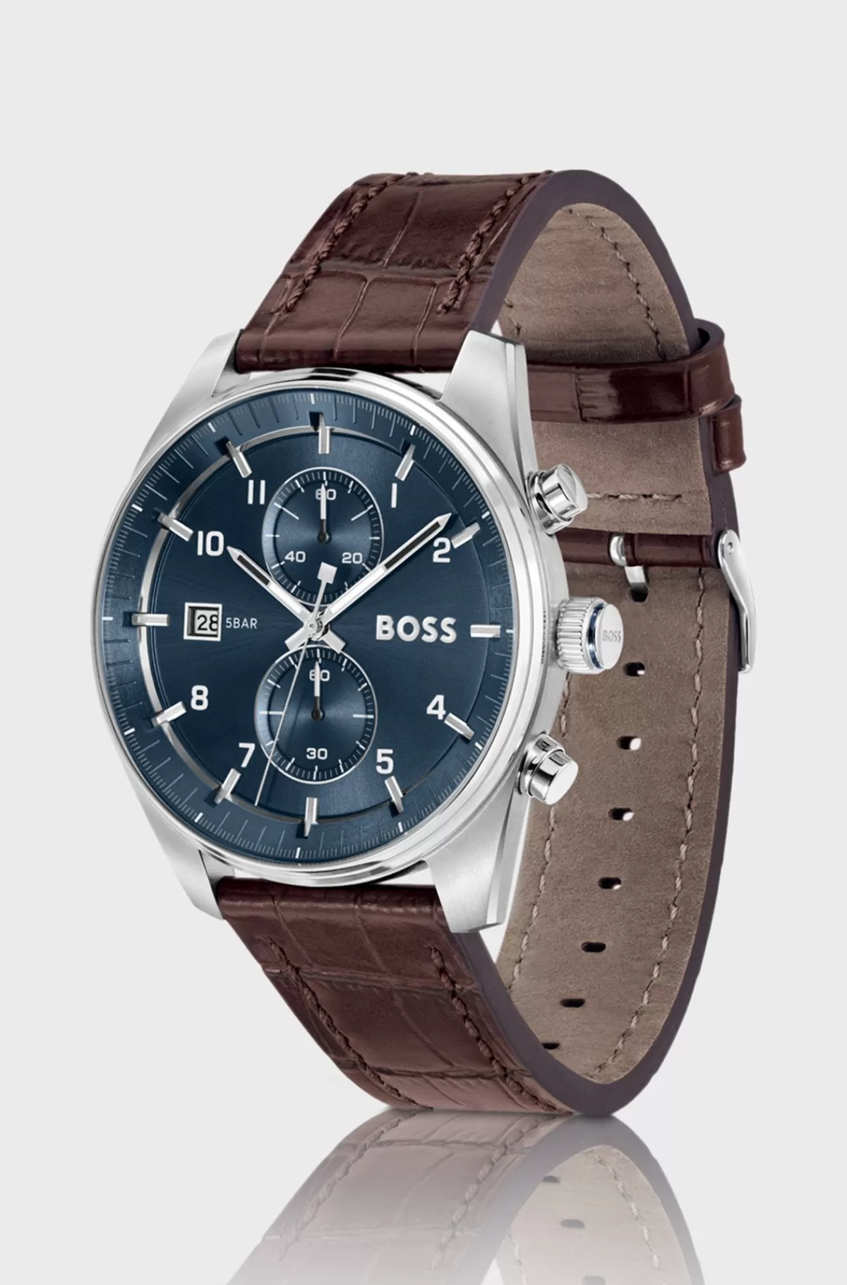 HUGO BOSS Blue-dial Chronograph Watch With Alligator-embossed Leather Strap Brun Store