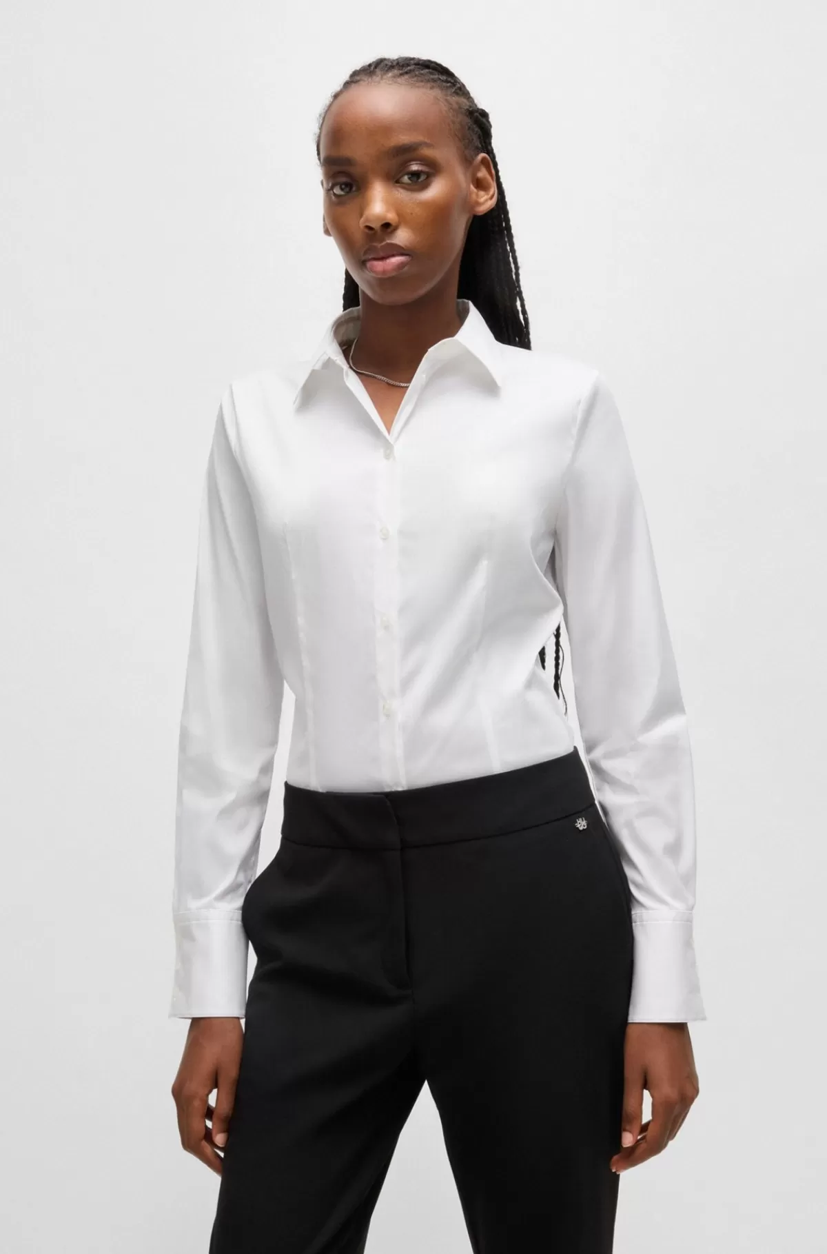 HUGO BOSS Bluse I Figursyet Pasform I Poplin, Der Er Nemt At Stryge Hvid Hot