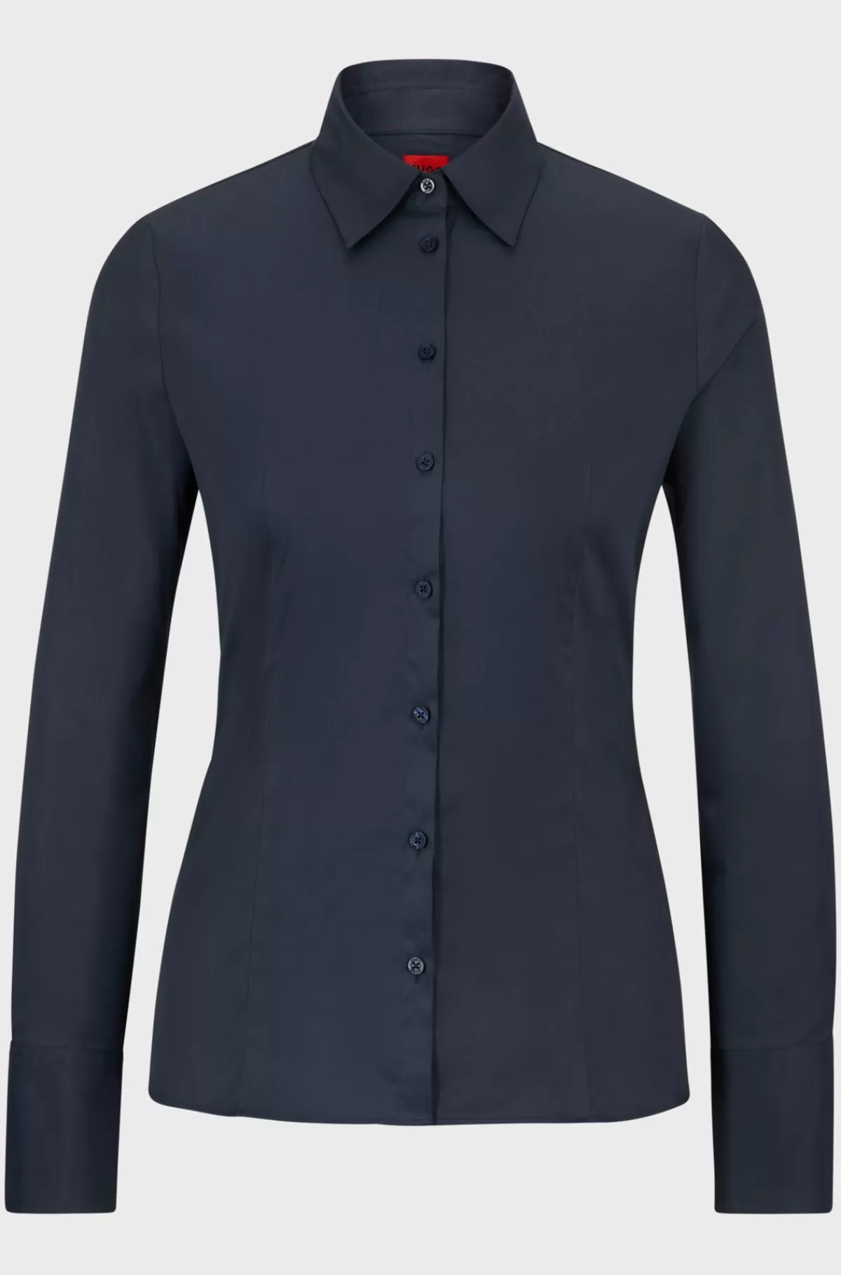 HUGO BOSS Bluse I Figursyet Pasform I Poplin, Der Er Nemt At Stryge Mørkeblå Hot