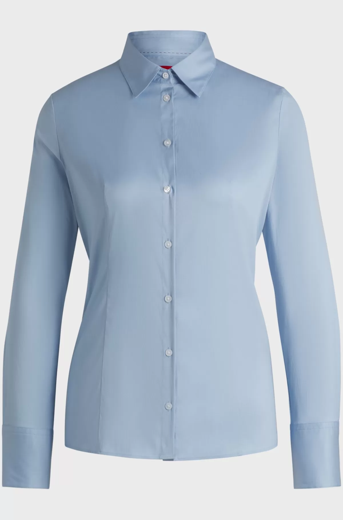 HUGO BOSS Bluse I Figursyet Pasform I Poplin, Der Er Nemt At Stryge Lyseblå Store