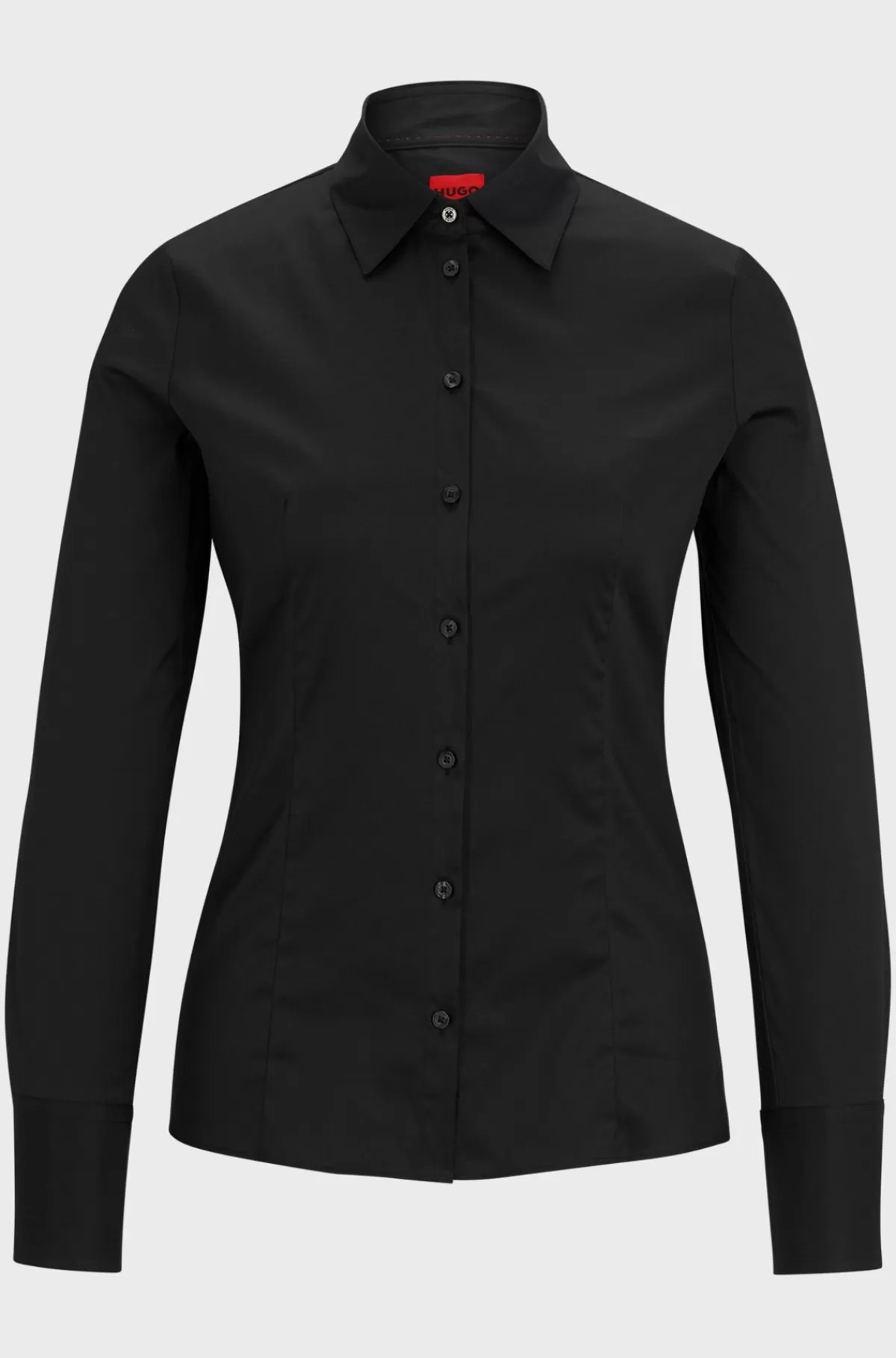 HUGO BOSS Bluse I Figursyet Pasform I Poplin, Der Er Nemt At Stryge Sort Online