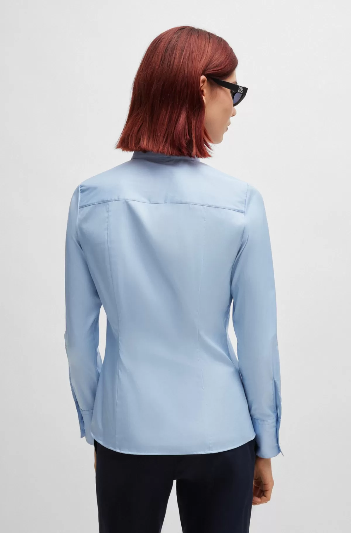 HUGO BOSS Bluse I Figursyet Pasform I Poplin, Der Er Nemt At Stryge Lyseblå Store