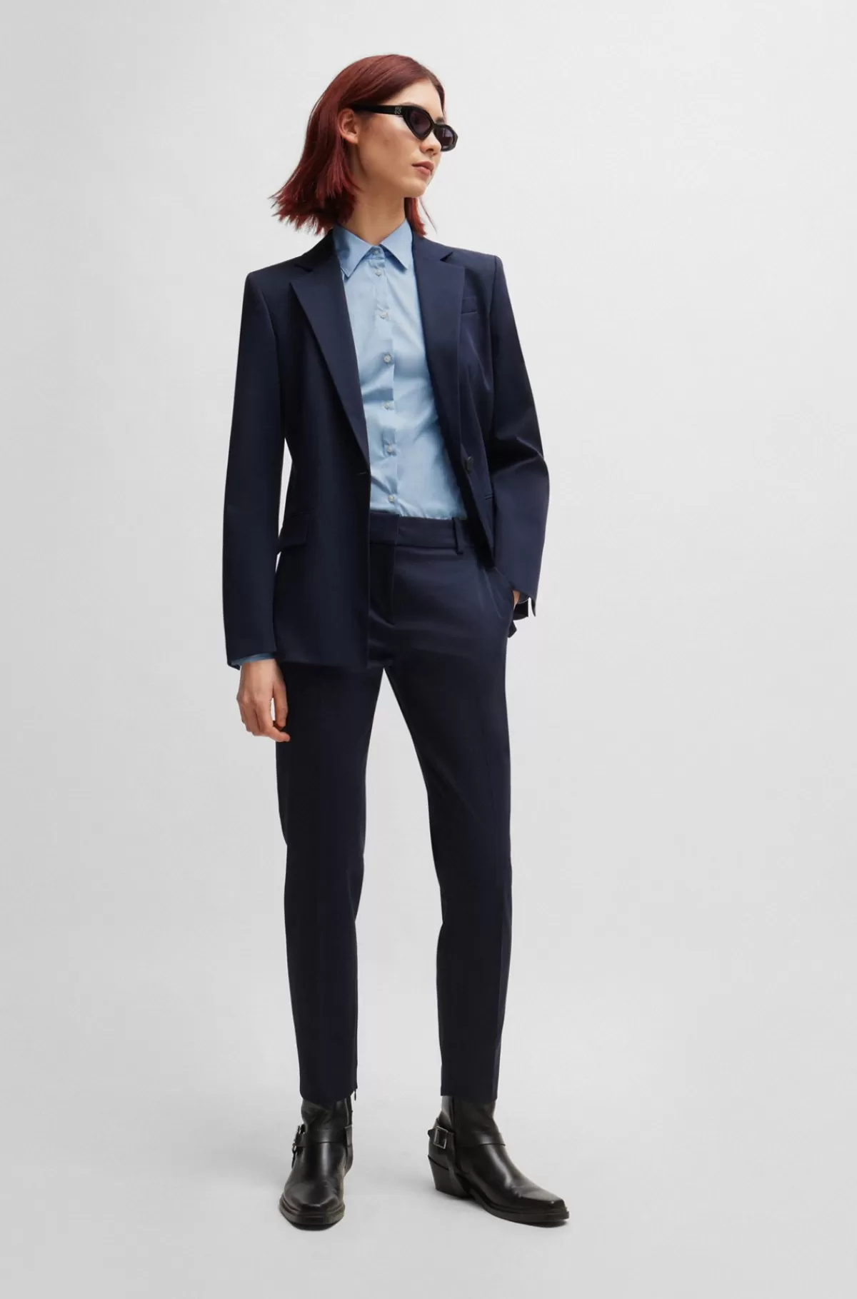 HUGO BOSS Bluse I Figursyet Pasform I Poplin, Der Er Nemt At Stryge Lyseblå Store