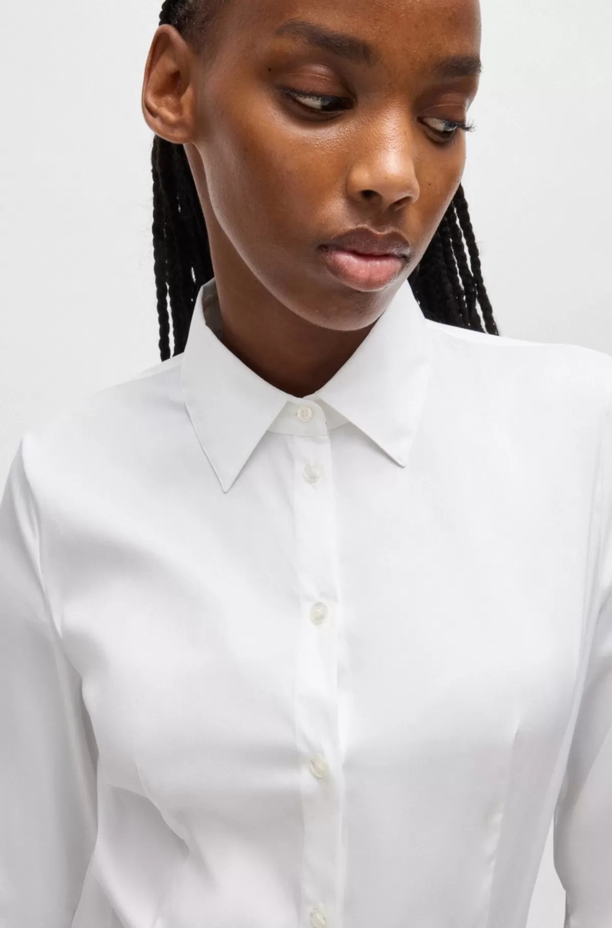 HUGO BOSS Bluse I Figursyet Pasform I Poplin, Der Er Nemt At Stryge Hvid Hot