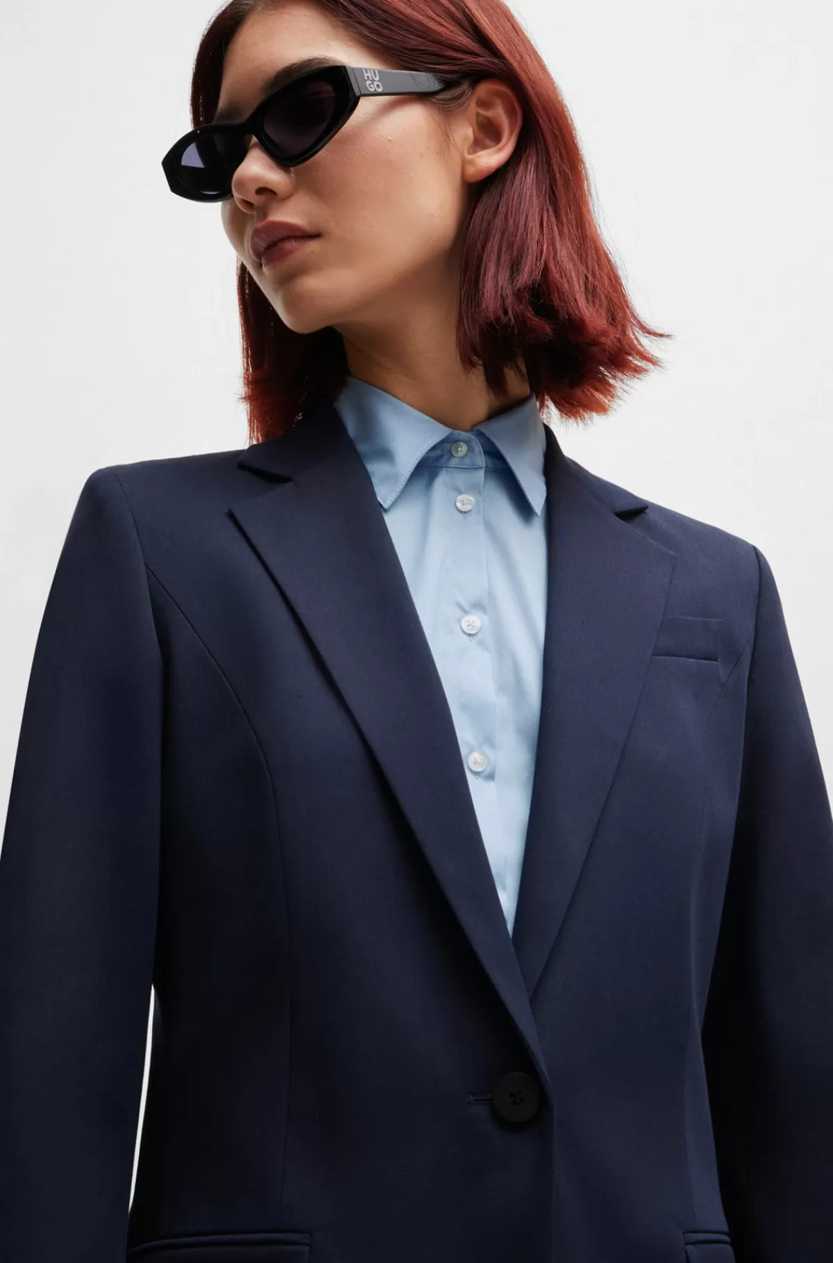 HUGO BOSS Bluse I Figursyet Pasform I Poplin, Der Er Nemt At Stryge Lyseblå Store