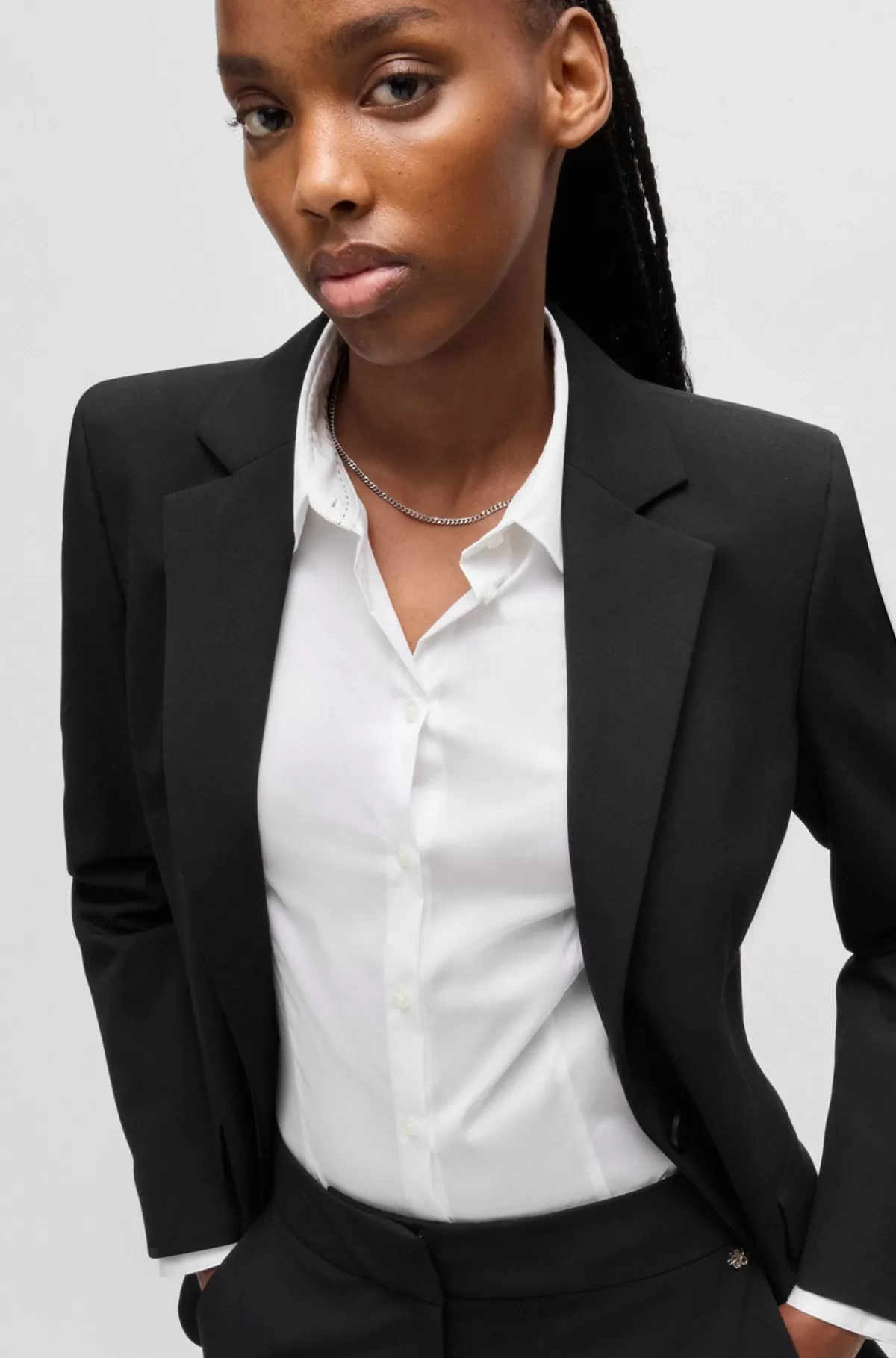HUGO BOSS Bluse I Figursyet Pasform I Poplin, Der Er Nemt At Stryge Hvid Hot