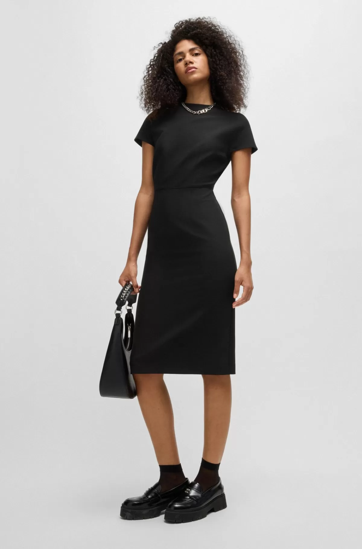 HUGO BOSS Bodycon-kjole Med Korte ærmer Og Synlig Lynlås I Ryggen Sort Hot