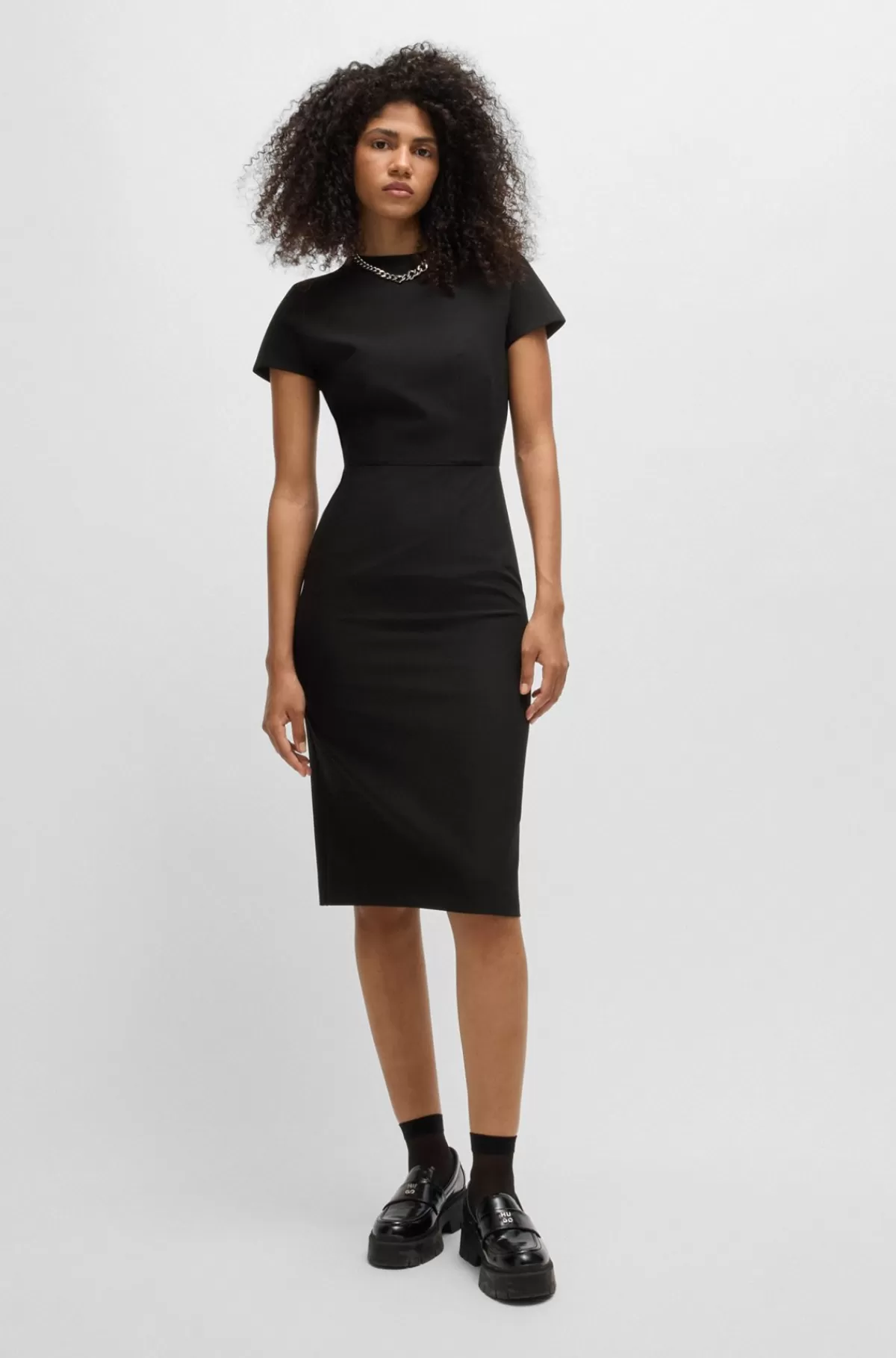 HUGO BOSS Bodycon-kjole Med Korte ærmer Og Synlig Lynlås I Ryggen Sort Hot