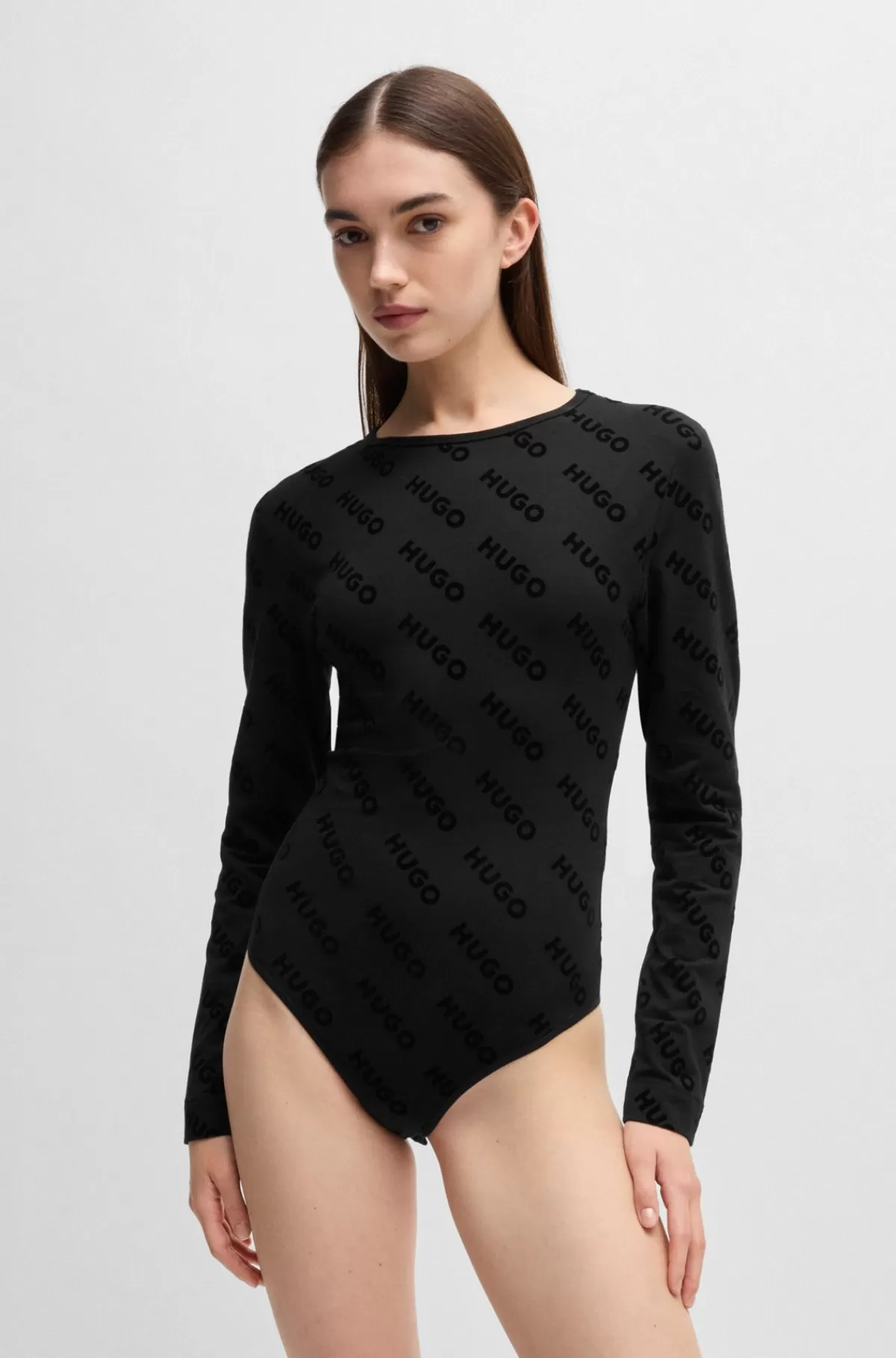 HUGO BOSS Bodysuit I Jersey Med Stræk Og Logo Med Velouragtig Overflade Sort Store