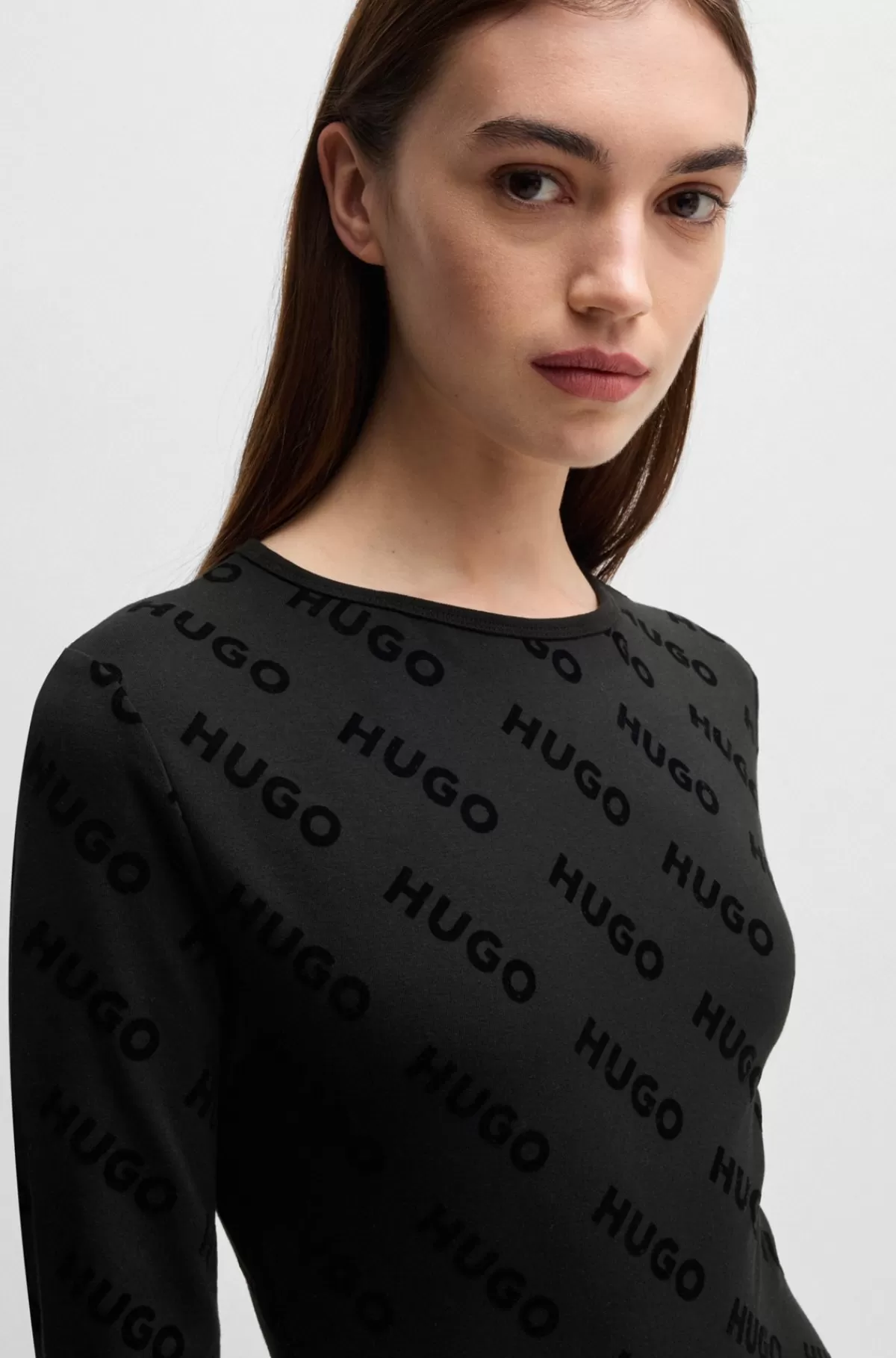HUGO BOSS Bodysuit I Jersey Med Stræk Og Logo Med Velouragtig Overflade Sort Store
