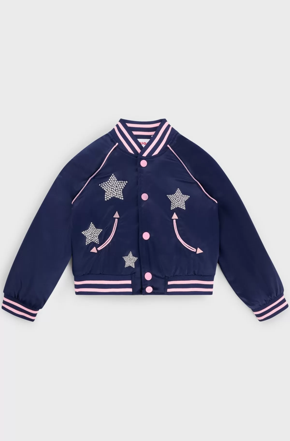 HUGO BOSS Bomberjakke I Satin Til Børn Med Stjerner Og Branding Mørkeblå Clearance