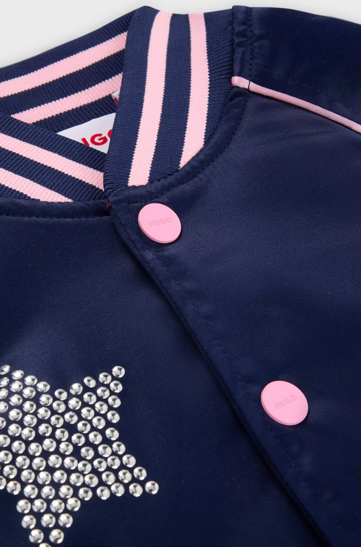 HUGO BOSS Bomberjakke I Satin Til Børn Med Stjerner Og Branding Mørkeblå Clearance