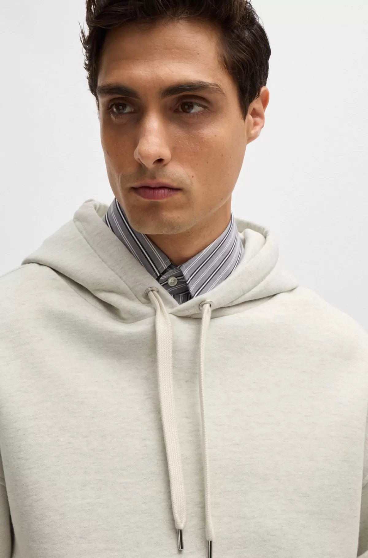 HUGO BOSS Bomuldsblandet Hættetrøje I Dobbeltstrikket Stof Naturlig Best Sale