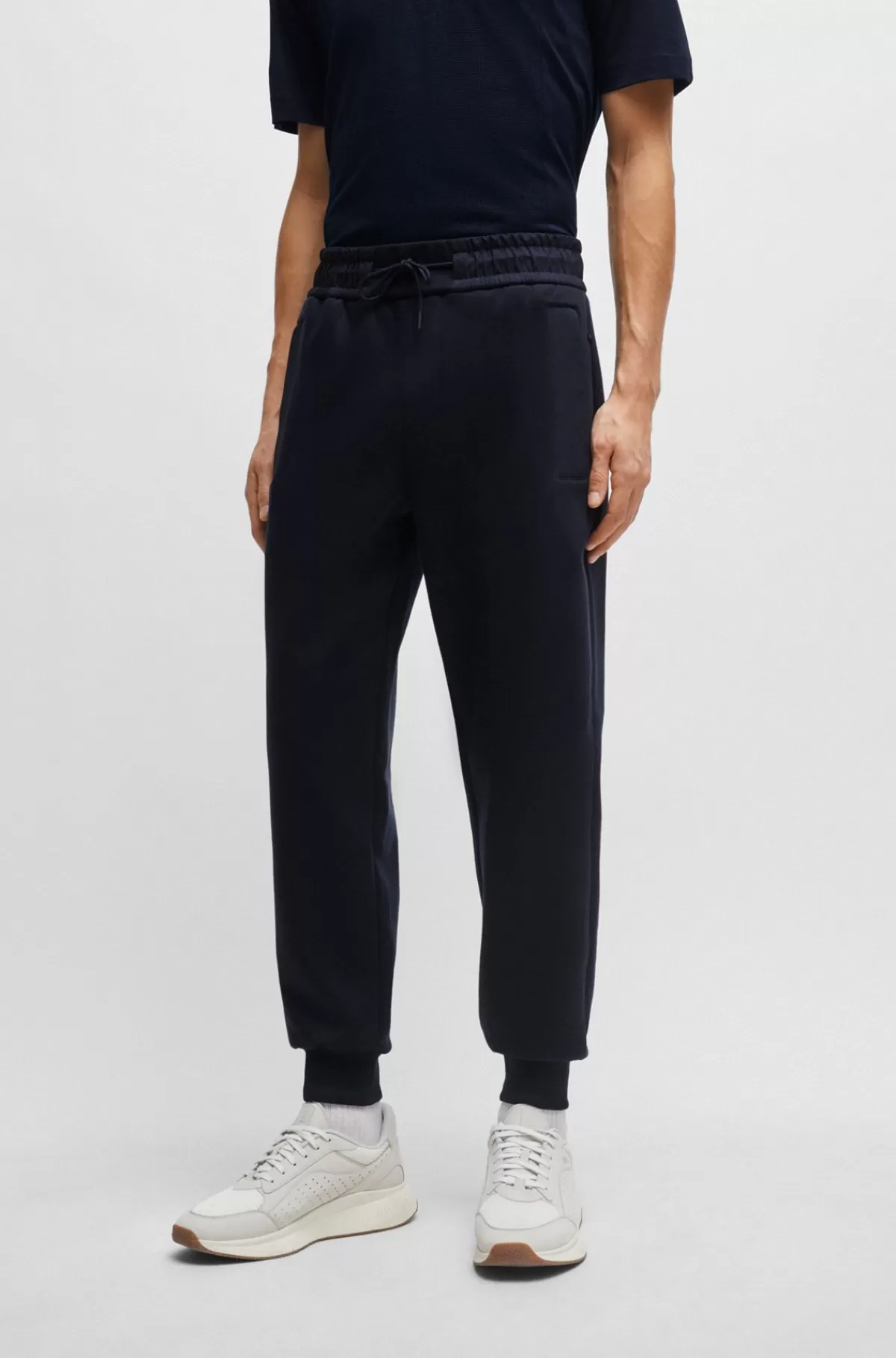 HUGO BOSS Bomuldsblandet Tracksuit-bukser Med Meshdetaljer Mørkeblå Clearance