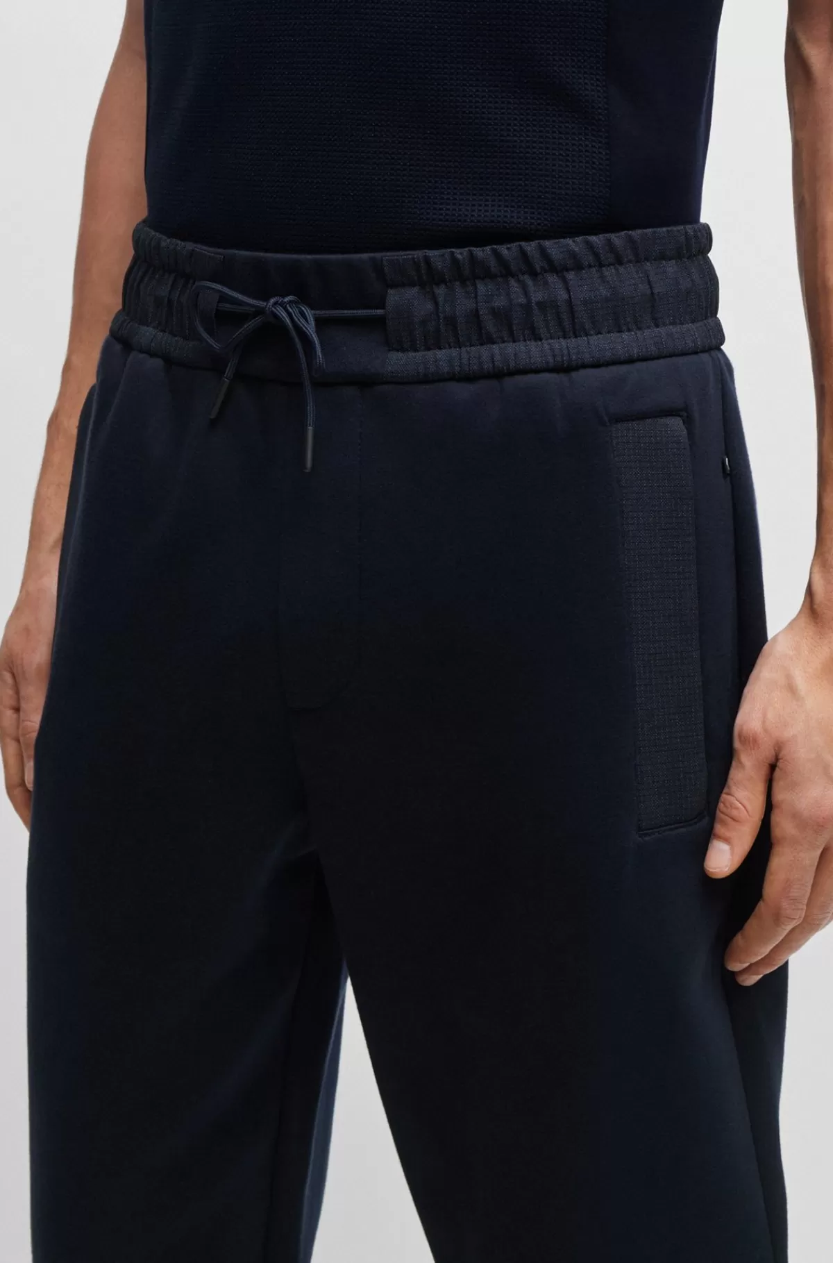HUGO BOSS Bomuldsblandet Tracksuit-bukser Med Meshdetaljer Mørkeblå Clearance