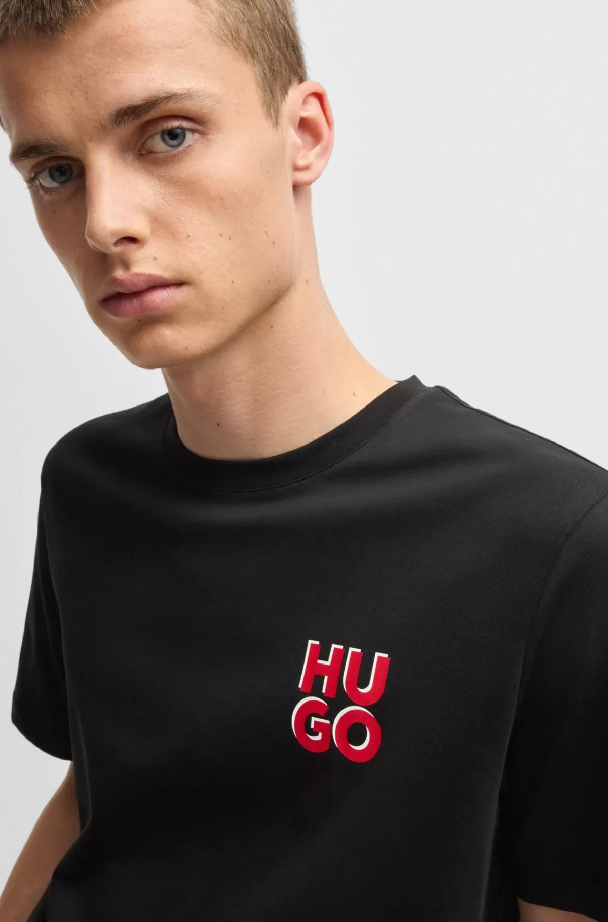HUGO BOSS Bomuldsjersey-T-shirt Med Stablet Logoprint Sort Hot