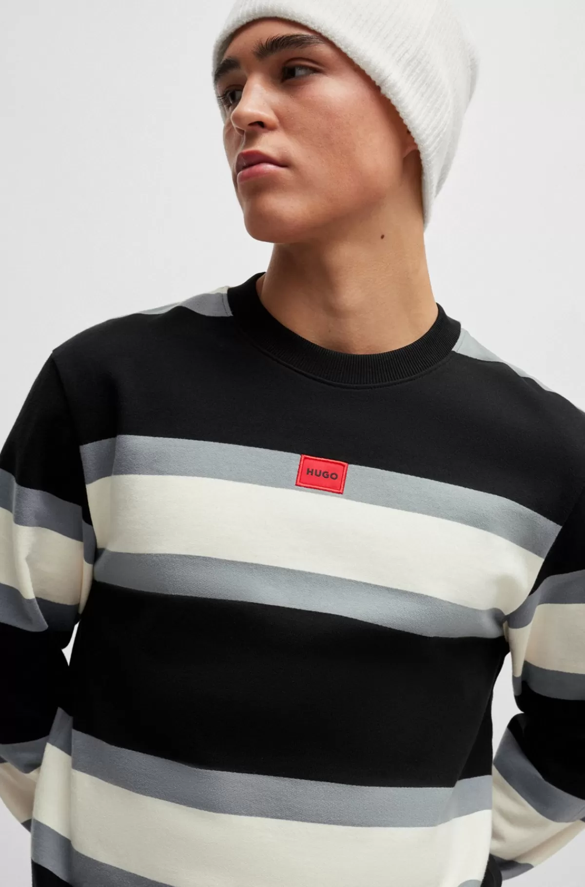 HUGO BOSS Bomuldssweatshirt Med Blokstriber Og Rødt Logomærkat Sort Hot