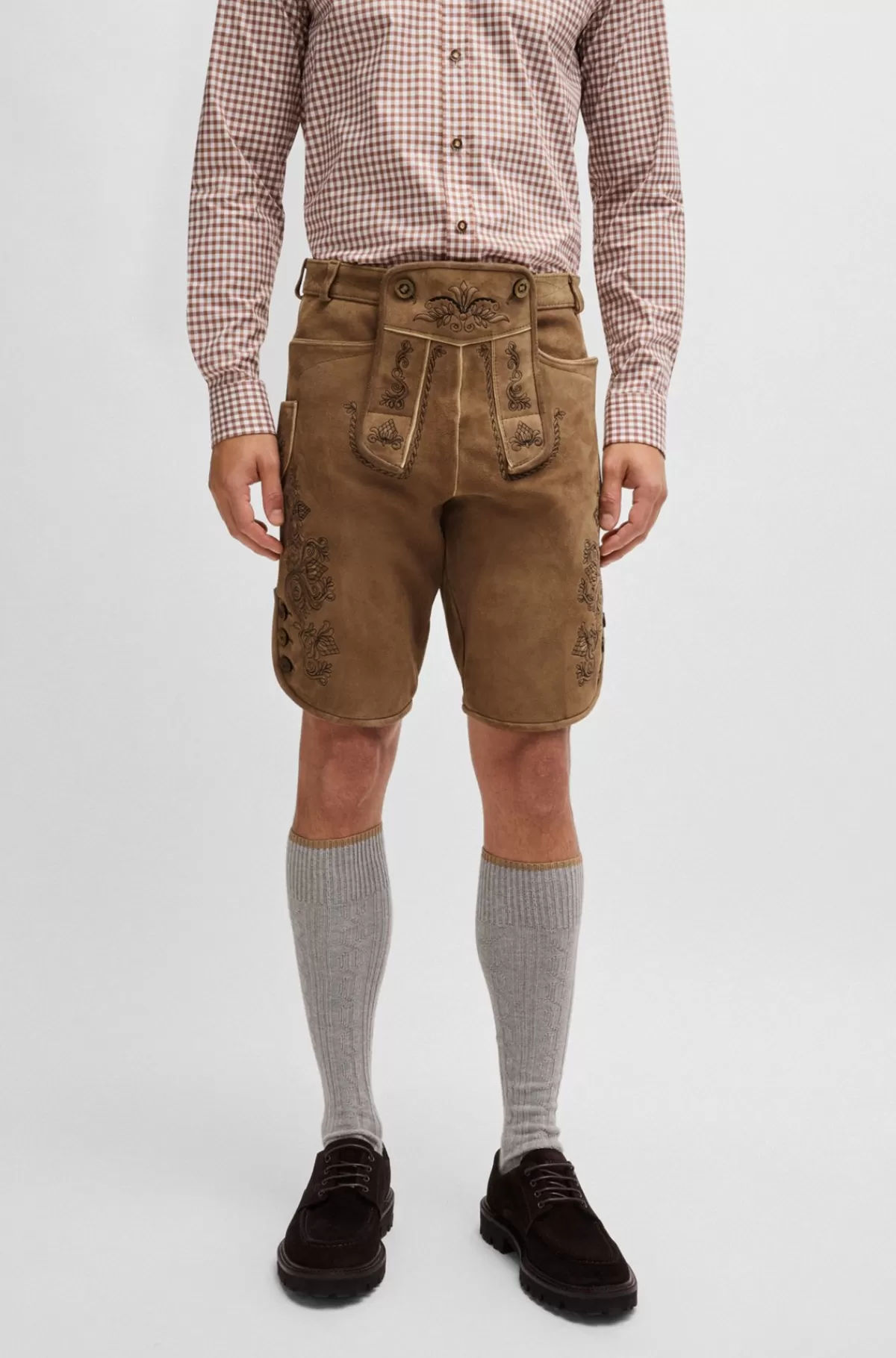 HUGO BOSS BOSS Menswear Trachten-lederhosen Fra BOSS Menswear I Ruskind Med Broderi Lysebrun Best