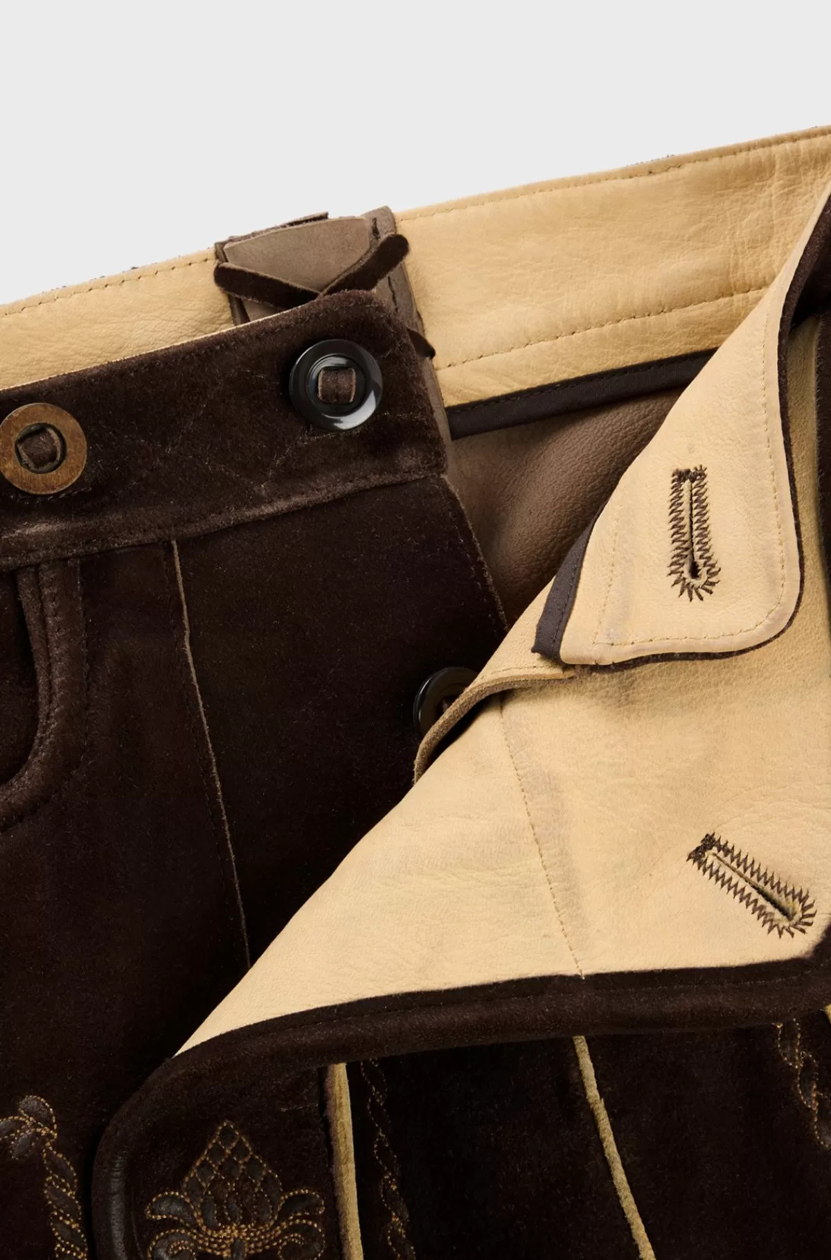 HUGO BOSS BOSS Menswear Trachten-lederhosen Fra BOSS Menswear I Ruskind Med Broderi Mørkebrun Clearance