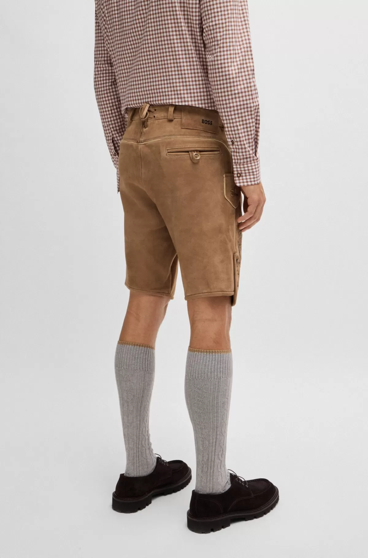 HUGO BOSS BOSS Menswear Trachten-lederhosen Fra BOSS Menswear I Ruskind Med Broderi Lysebrun Best