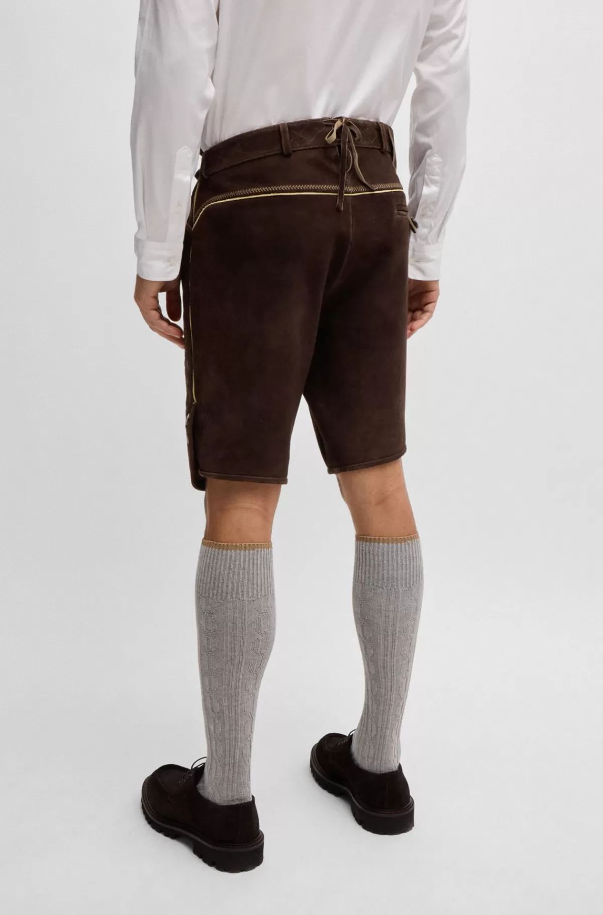 HUGO BOSS BOSS Menswear Trachten-lederhosen Fra BOSS Menswear I Ruskind Med Broderi Mørkebrun Clearance