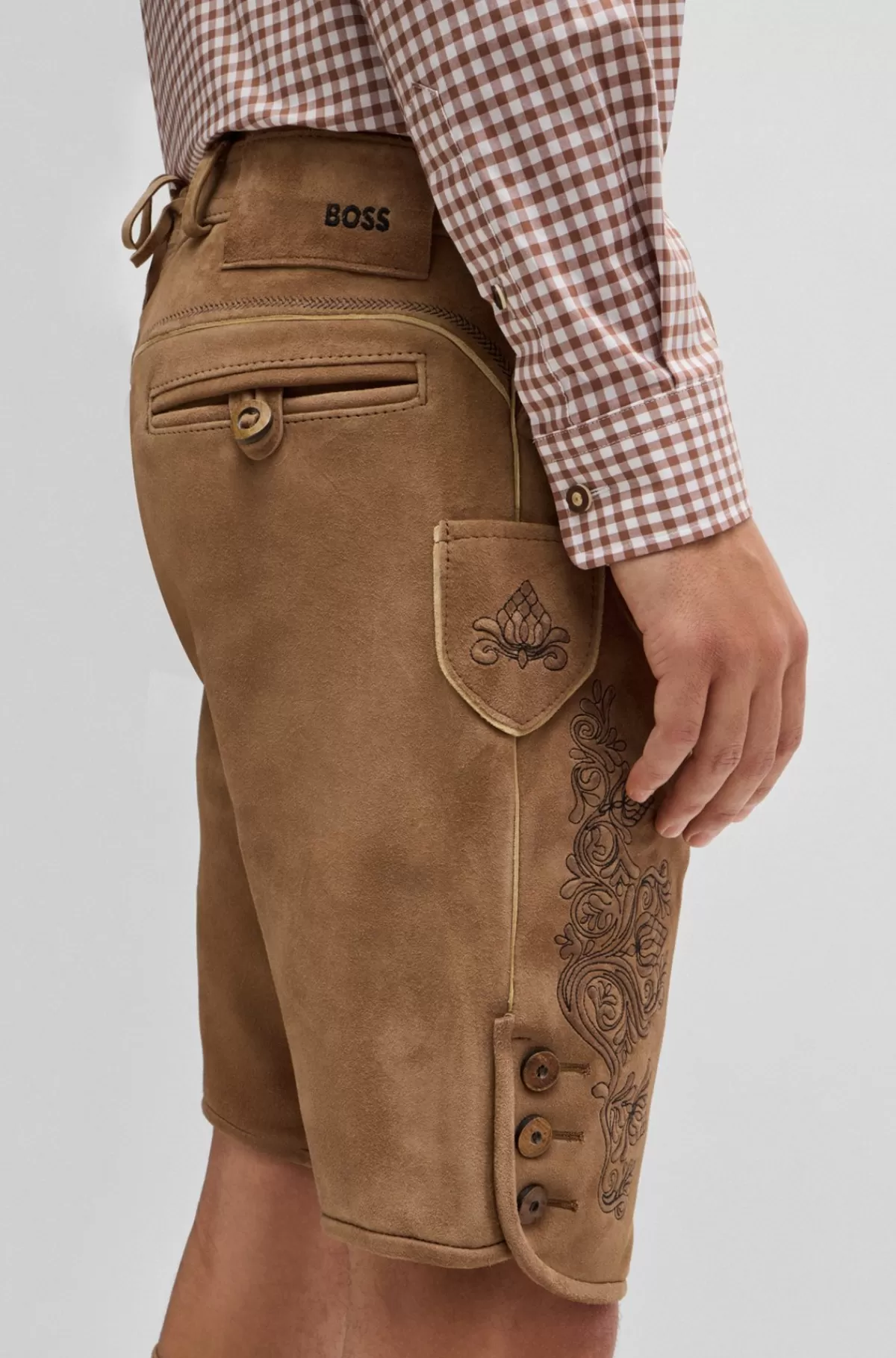 HUGO BOSS BOSS Menswear Trachten-lederhosen Fra BOSS Menswear I Ruskind Med Broderi Lysebrun Best