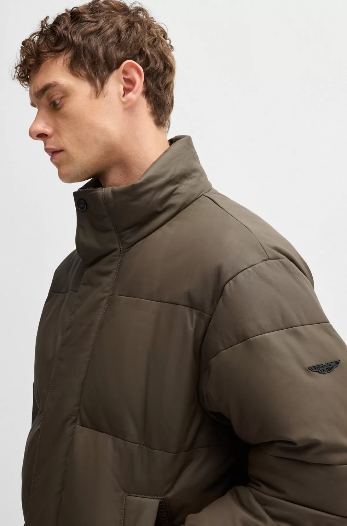 HUGO BOSS BOSS X ASTON MARTIN-dunjakke I Læder Med Ribkant I Uld Mørkebrun Online