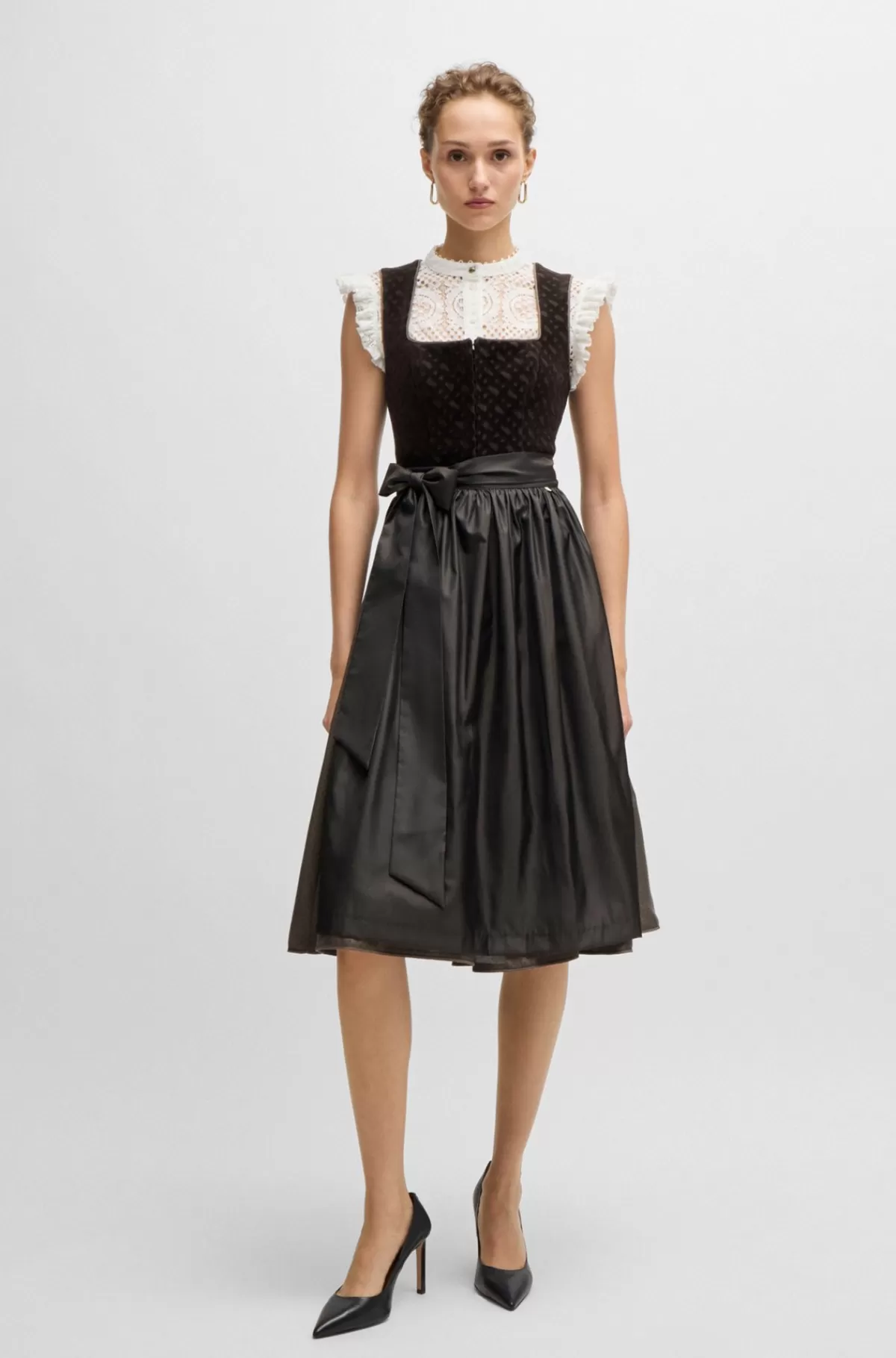 HUGO BOSS BOSS X Kinga Mathe Brungrå Dirndl-kjole Med Fløjlsoverdel Med Monogrammer Mørkebrun Outlet