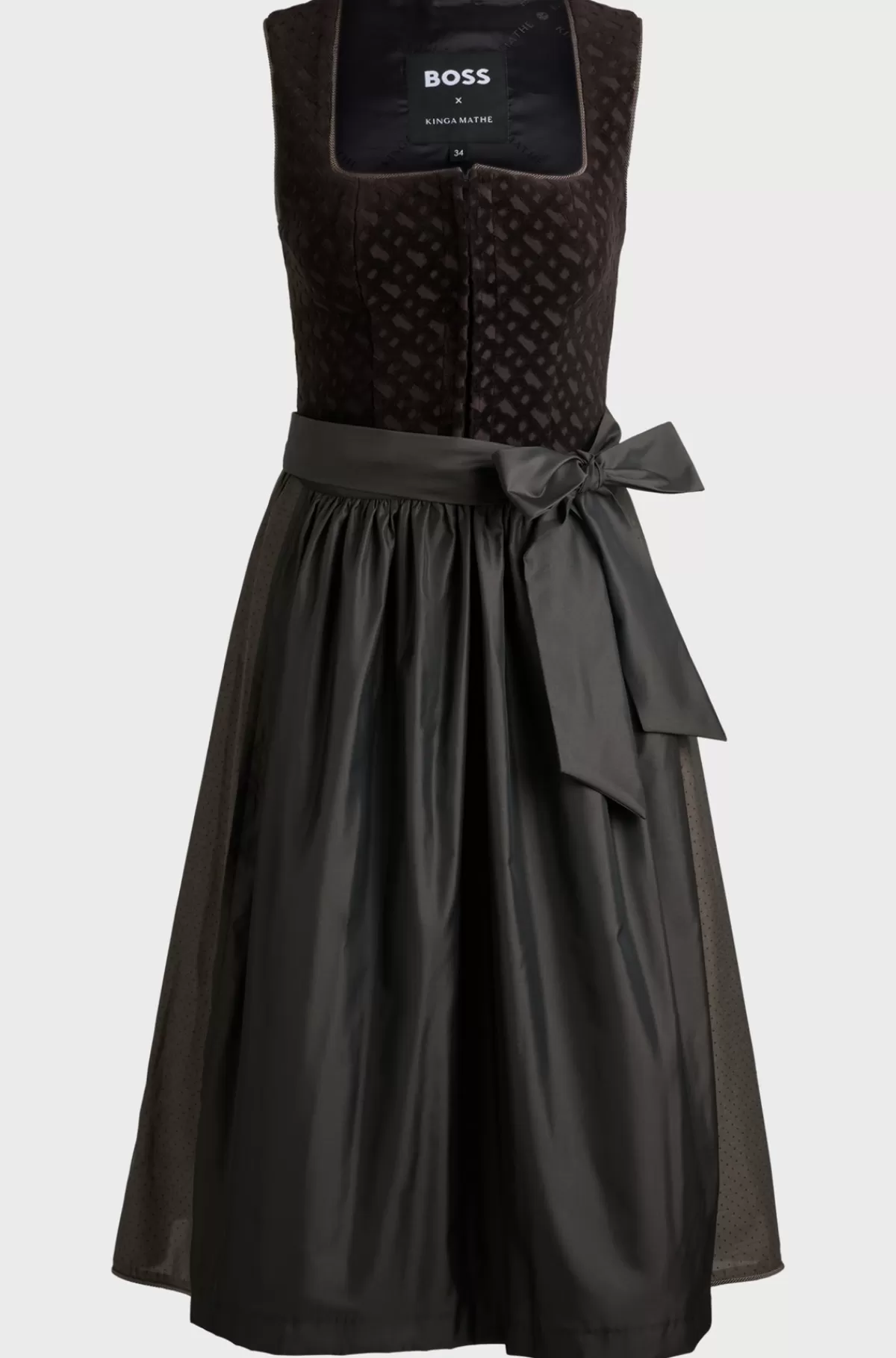 HUGO BOSS BOSS X Kinga Mathe Brungrå Dirndl-kjole Med Fløjlsoverdel Med Monogrammer Mørkebrun Outlet