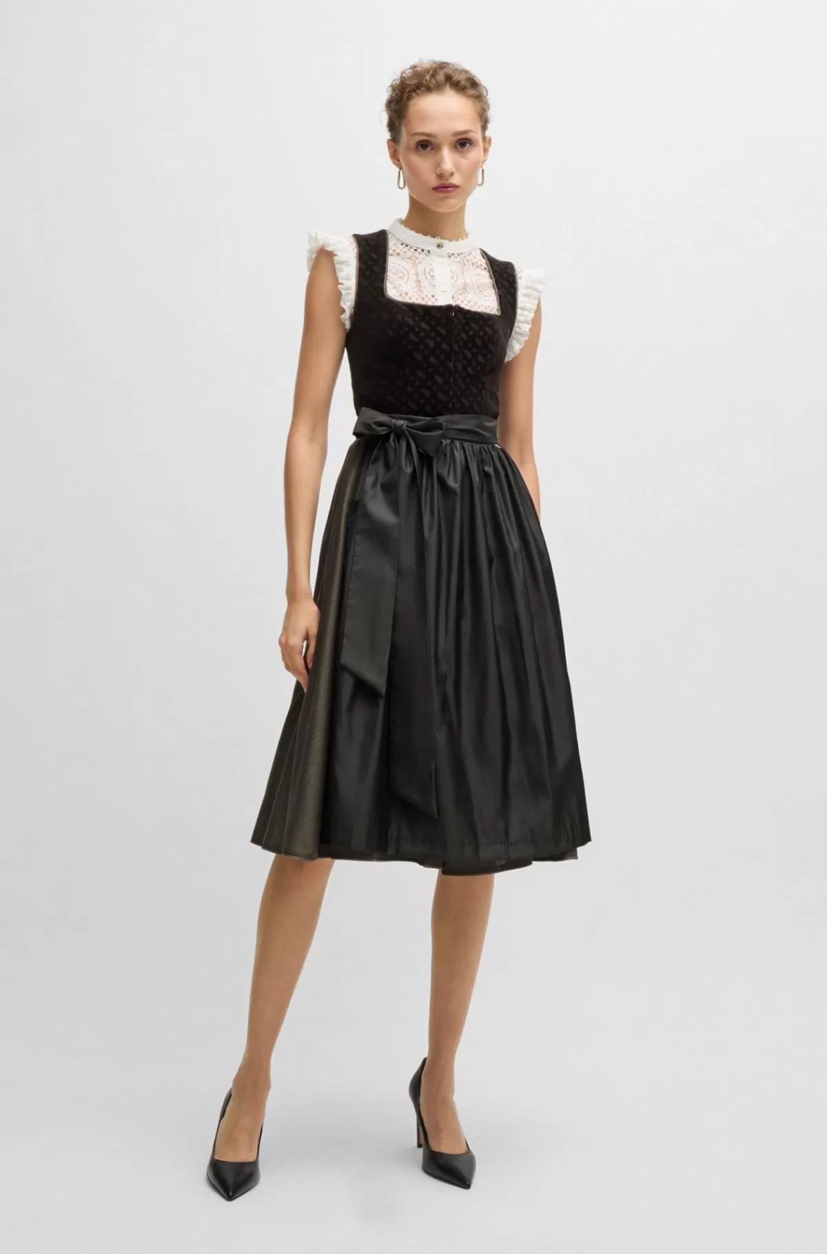 HUGO BOSS BOSS X Kinga Mathe Brungrå Dirndl-kjole Med Fløjlsoverdel Med Monogrammer Mørkebrun Outlet