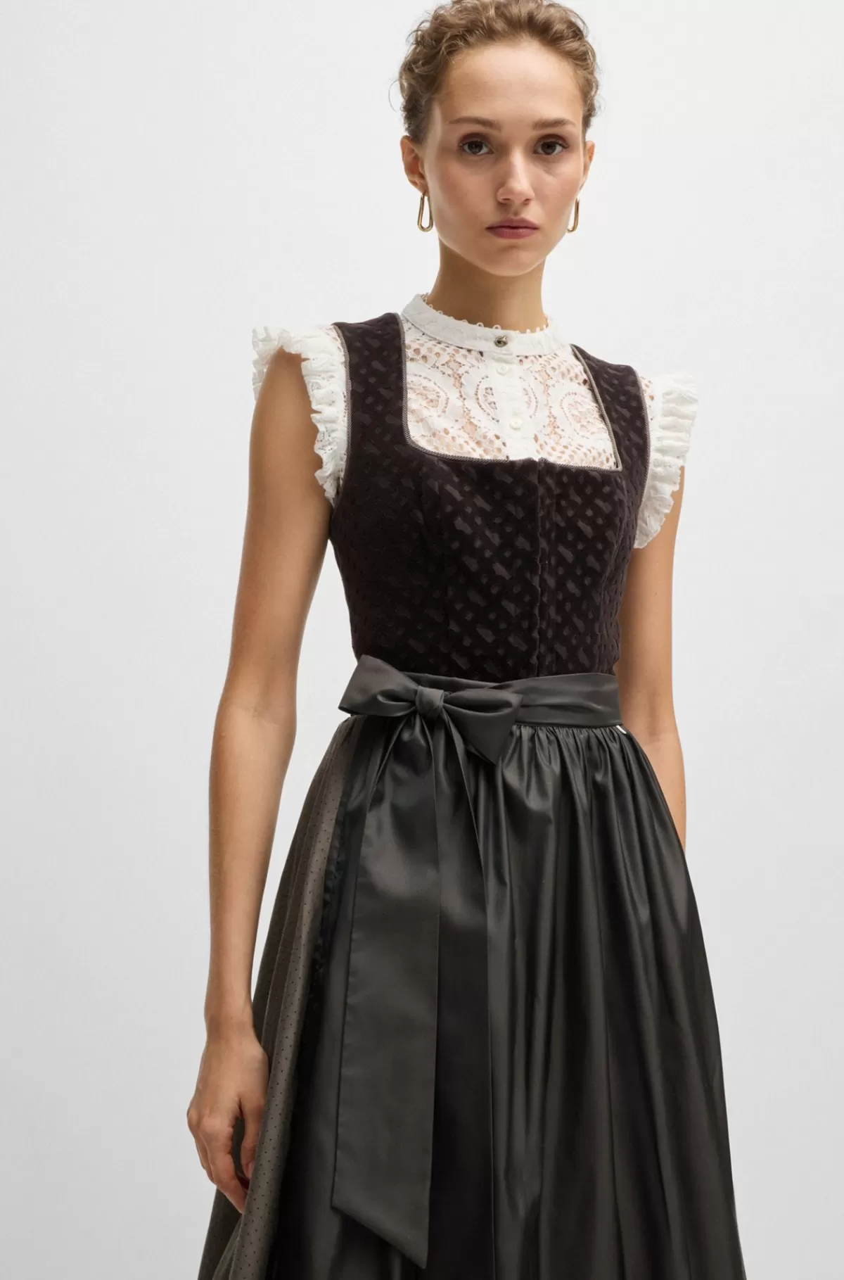 HUGO BOSS BOSS X Kinga Mathe Brungrå Dirndl-kjole Med Fløjlsoverdel Med Monogrammer Mørkebrun Outlet
